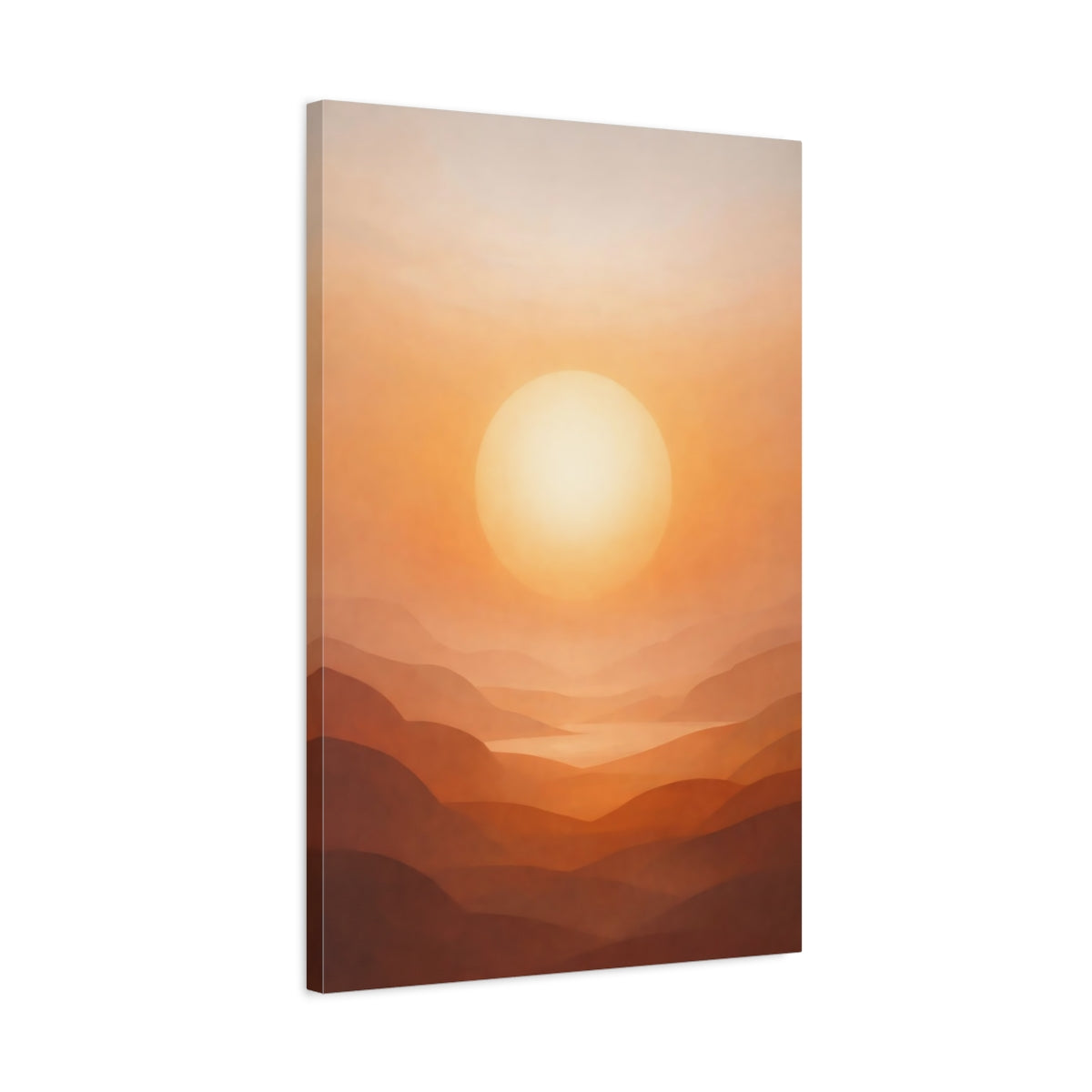 Side Mockup 2. Nature Sunset Mountains Orange Sunset Hills shown as stretched canvas wall art