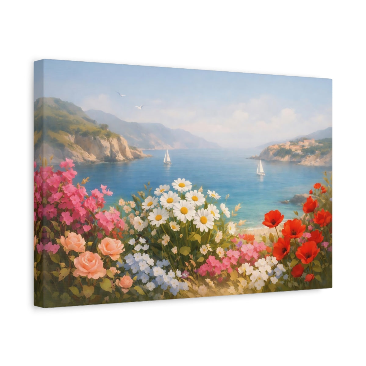 Floral Mediterranean Coast Coastal Landscape Nature - Canvas Wall Art Print