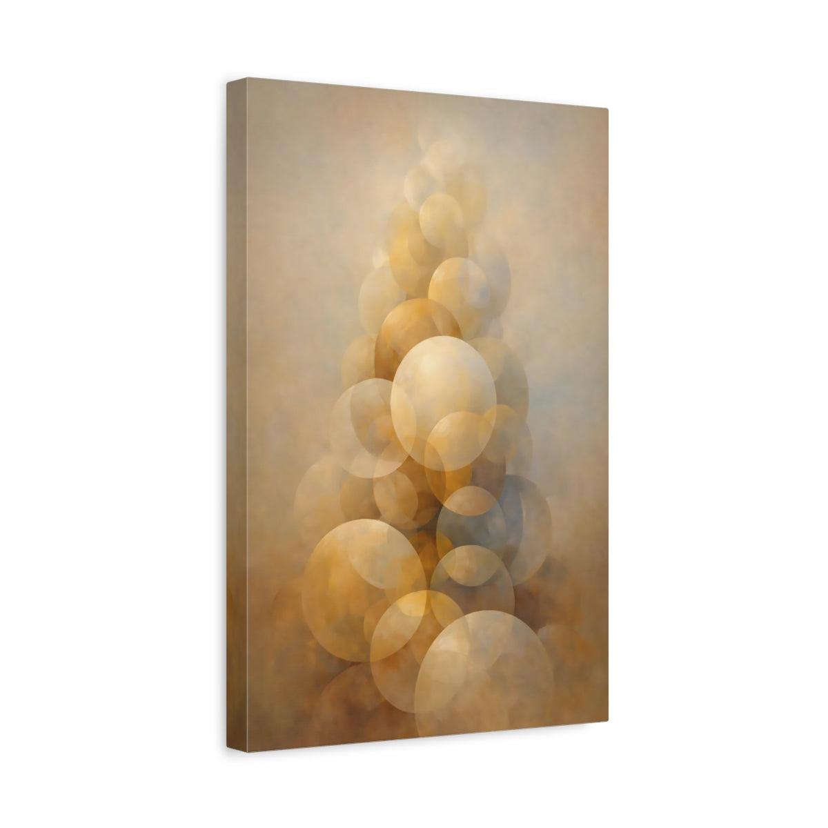 Side Mockup 4. Abstract Abstract Spheres Brown And Gold shown as stretched canvas wall art