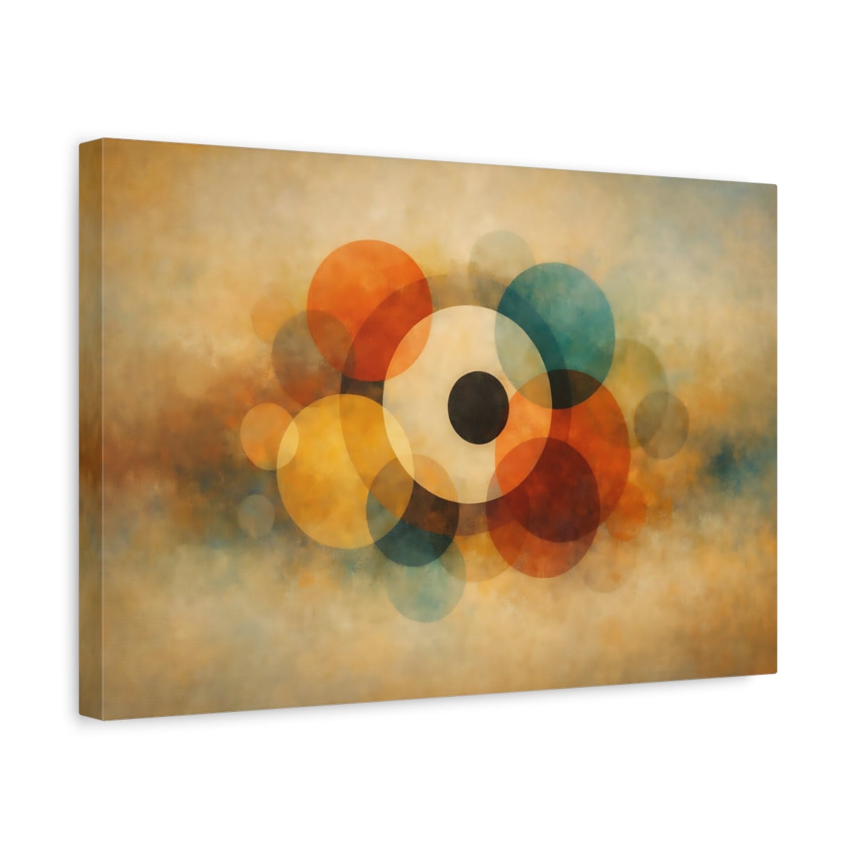 Side Mockup 4. Vintage Abstract Circles shown as stretched canvas wall art