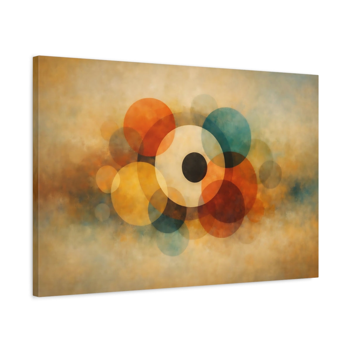 Side Mockup 2. Vintage Abstract Circles shown as stretched canvas wall art