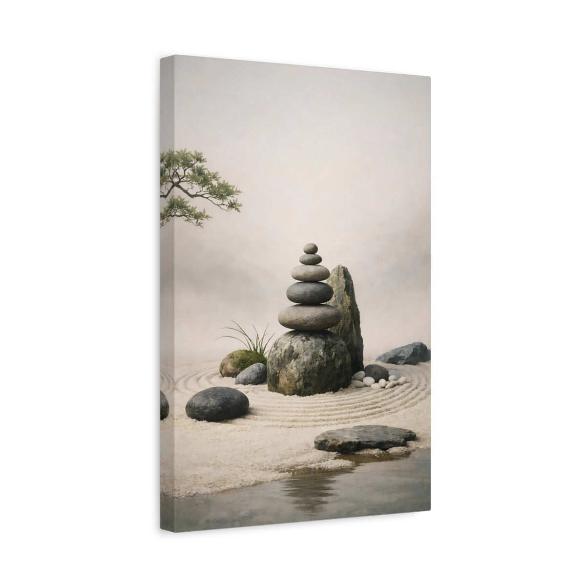 Side Mockup 4. Nature Stacked Stones Zen Garden shown as stretched canvas wall art