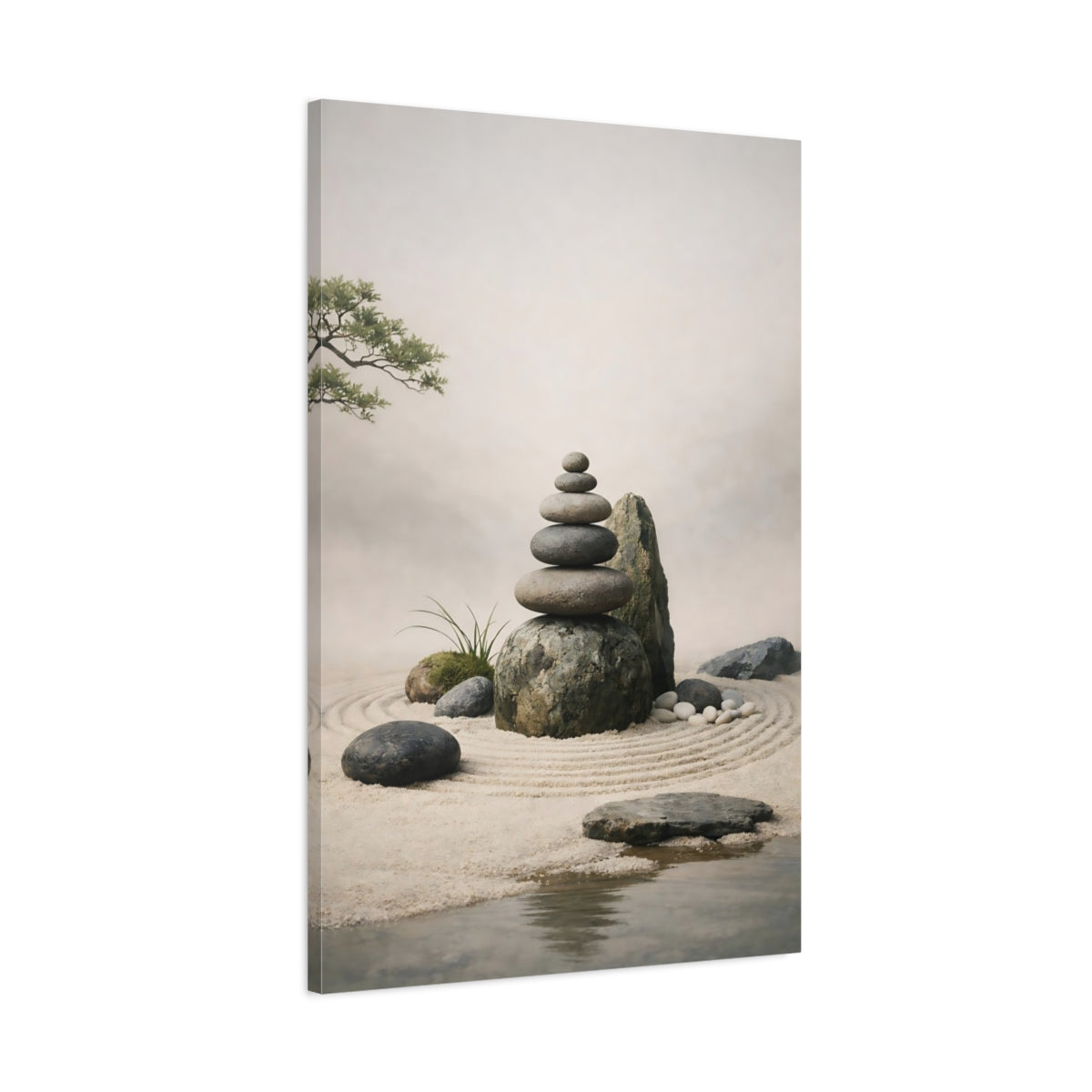 Side Mockup 1. Nature Stacked Stones Zen Garden shown as stretched canvas wall art