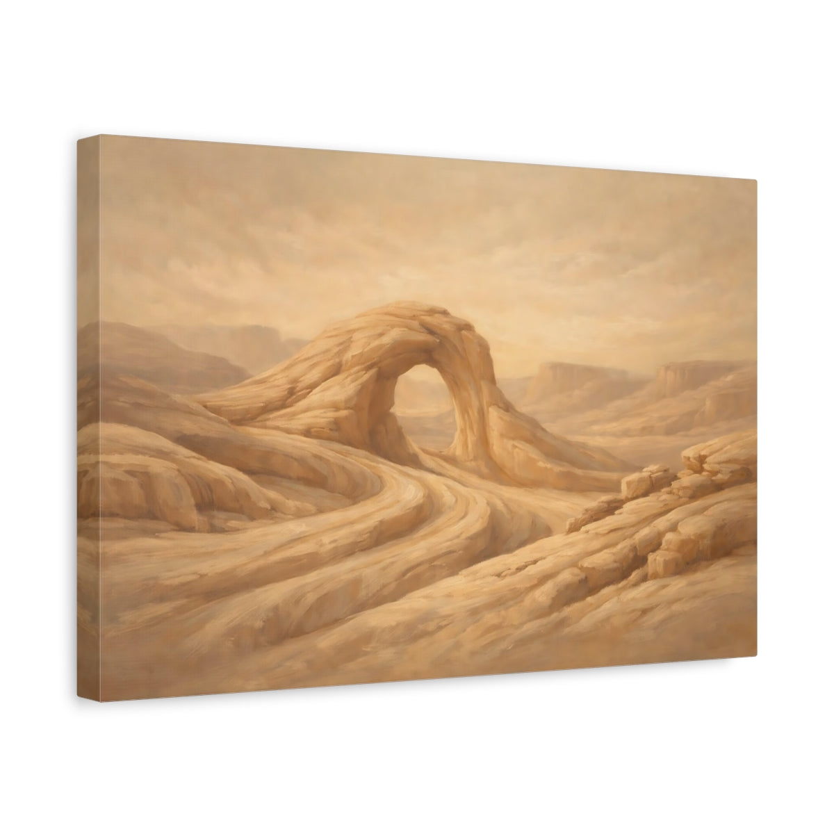 Side Mockup 4. Nature Rock Arch Brown Beige shown as stretched canvas wall art