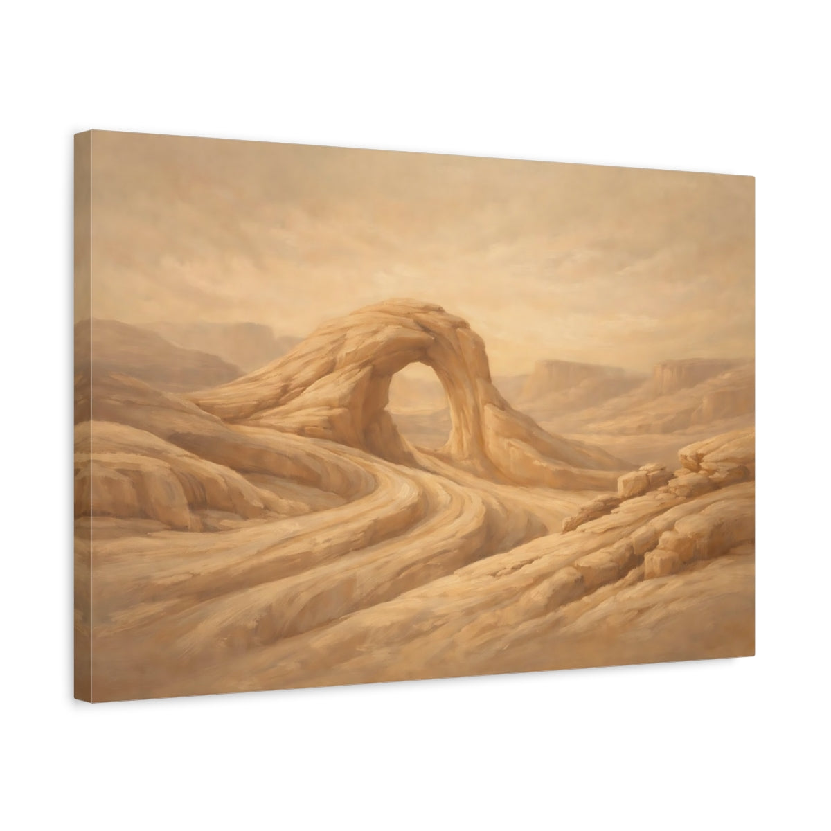 Side Mockup 3. Nature Rock Arch Brown Beige shown as stretched canvas wall art
