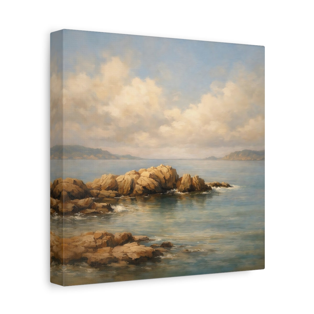 Side Mockup 8. Nature Coastal Rocks Coastal Landscape shown as stretched canvas wall art