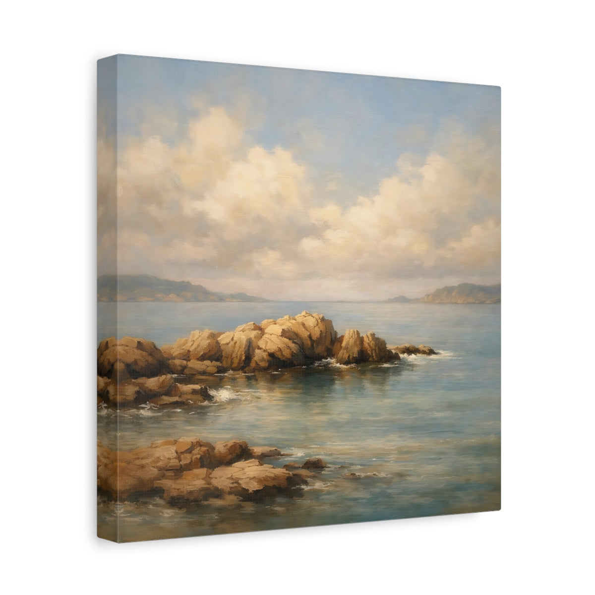 Side Mockup 7. Nature Coastal Rocks Coastal Landscape shown as stretched canvas wall art