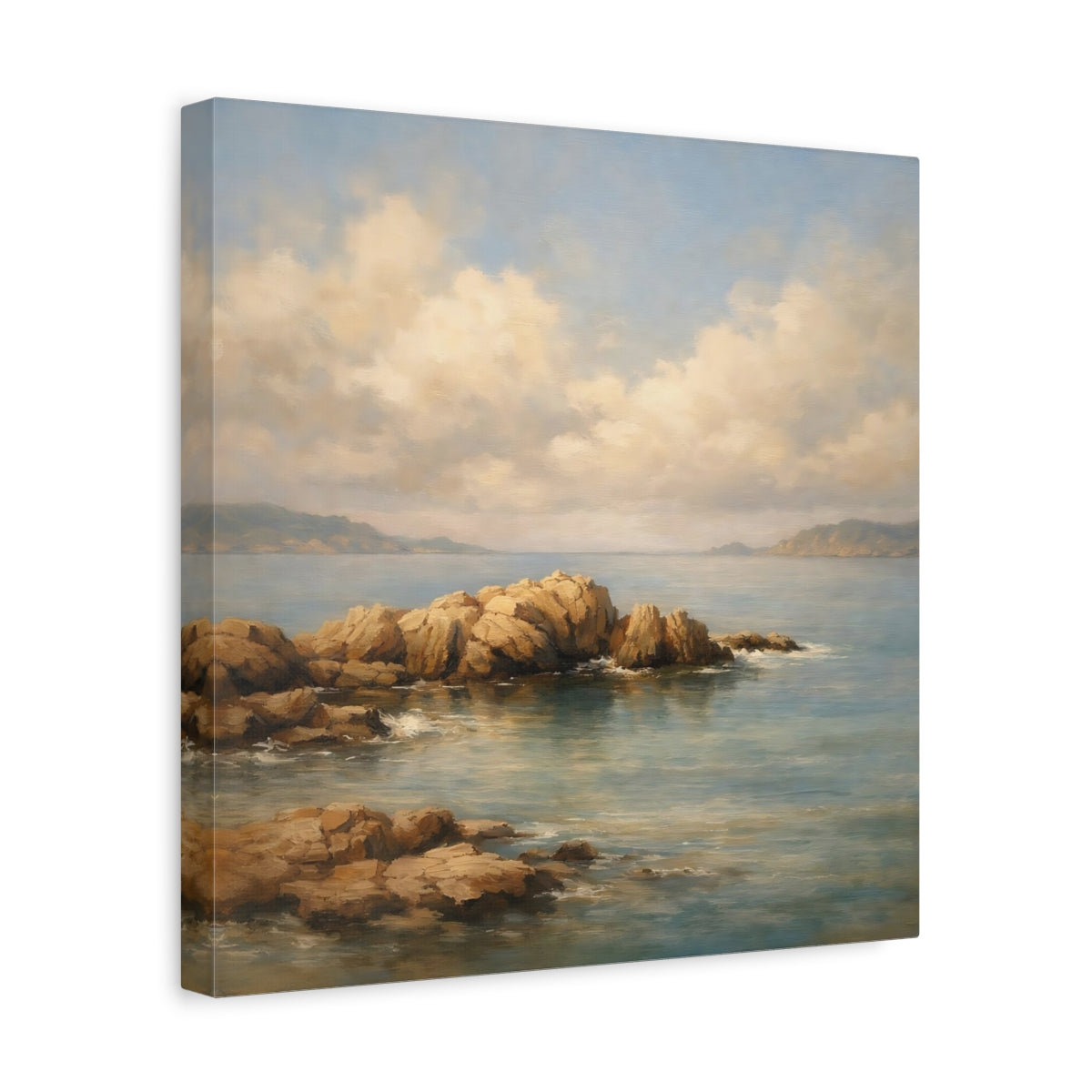 Side Mockup 6. Nature Coastal Rocks Coastal Landscape shown as stretched canvas wall art