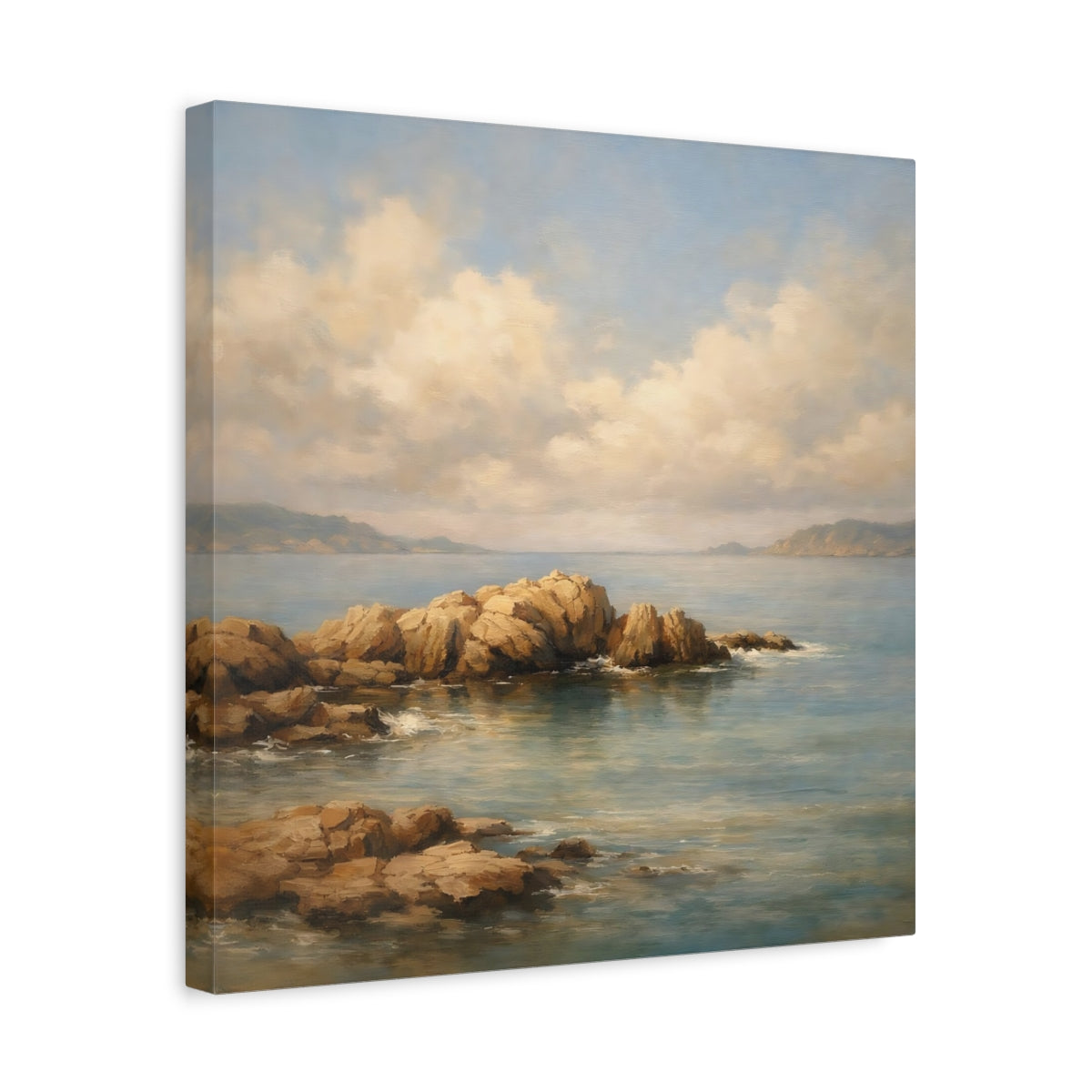 Side Mockup 5. Nature Coastal Rocks Coastal Landscape shown as stretched canvas wall art