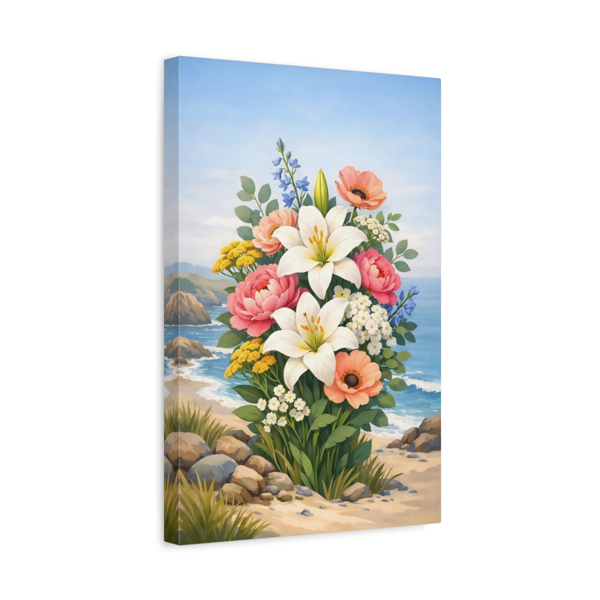 Floral Flower Bouquet Colorful Coastal - Canvas Wall Art Print