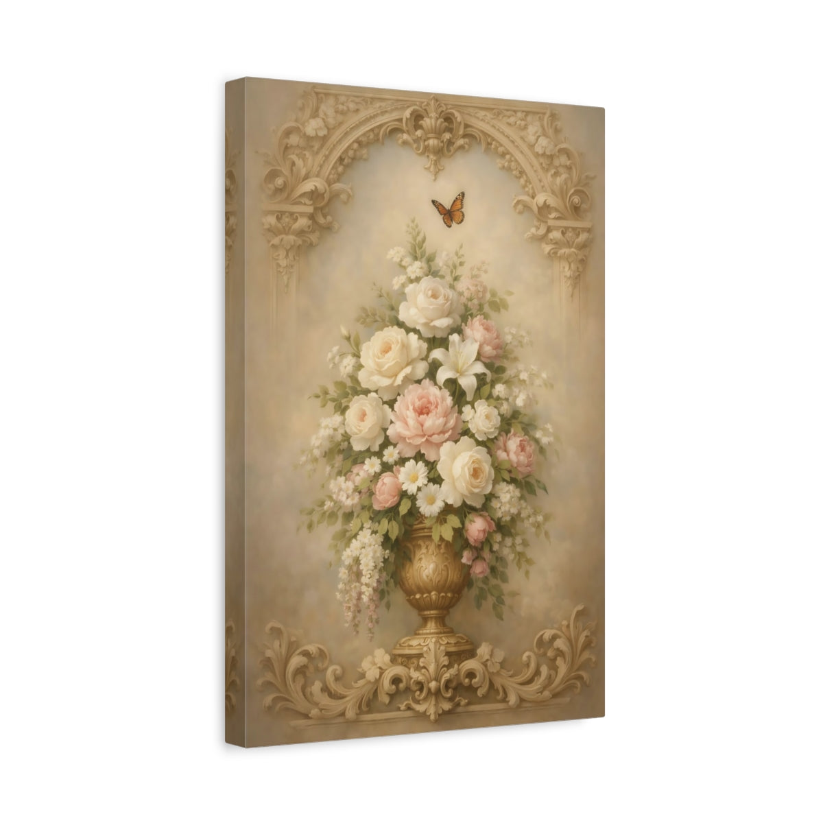Side Mockup 4. Floral Floral Bouquet Vintage Floral Bouquet shown as stretched canvas wall art