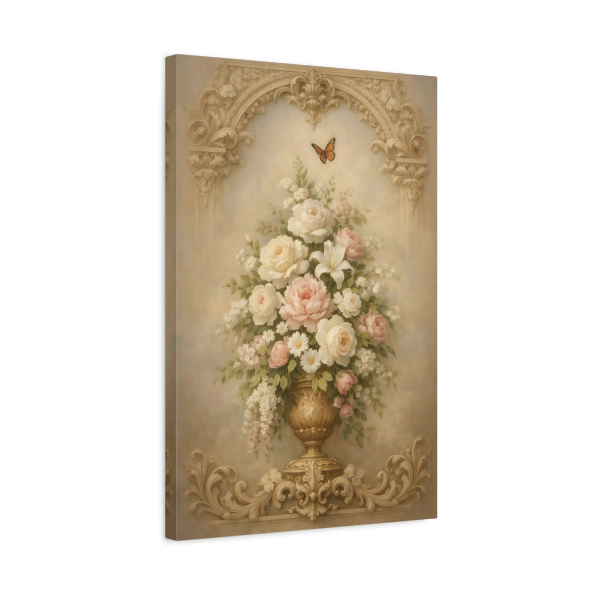 Side Mockup 3. Floral Floral Bouquet Vintage Floral Bouquet shown as stretched canvas wall art