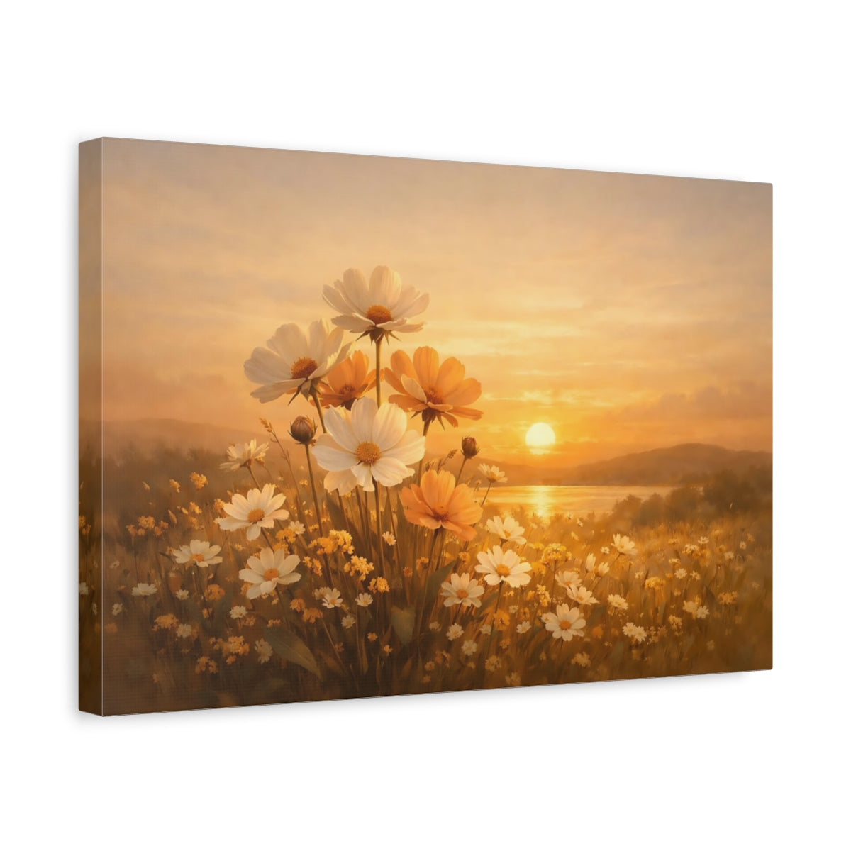 Golden Glow Floral Sunset Cosmos Flowers Nature - Canvas Wall Art Print