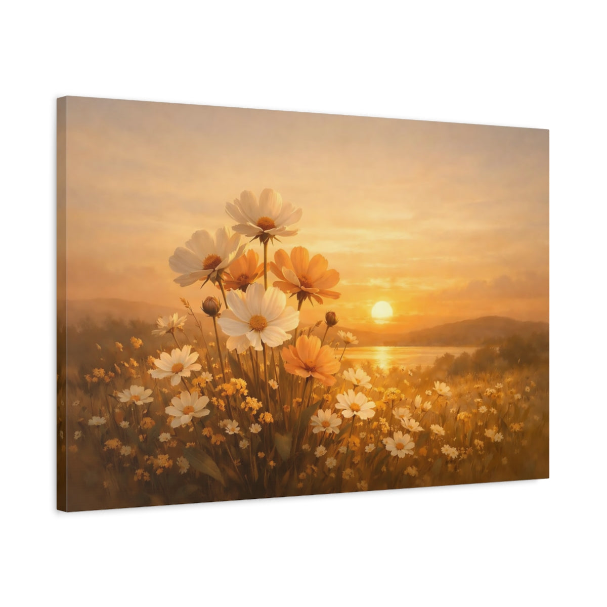 Golden Glow Floral Sunset Cosmos Flowers Nature - Canvas Wall Art Print