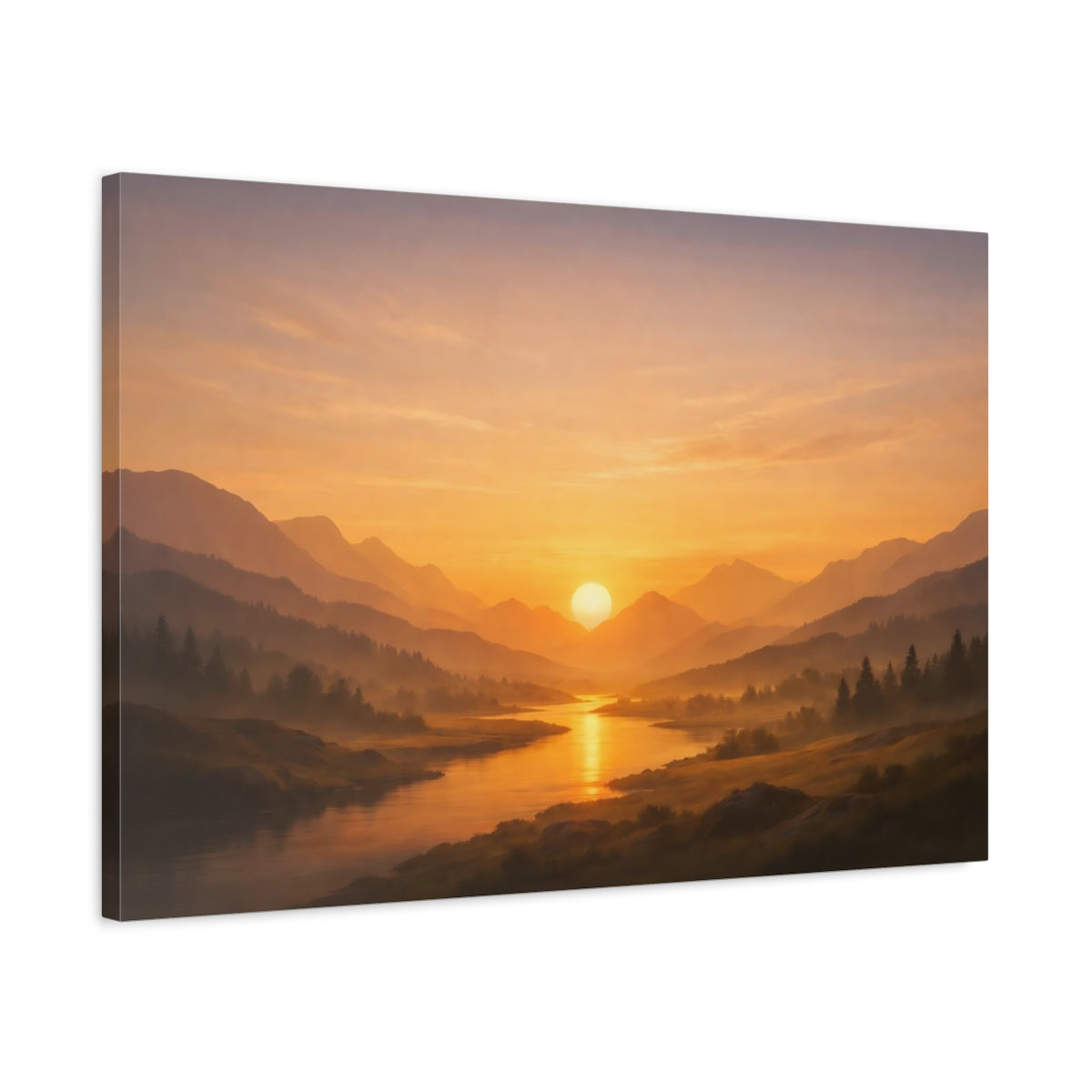 Golden Glow Sky Valley River Nature - Canvas Wall Art Print
