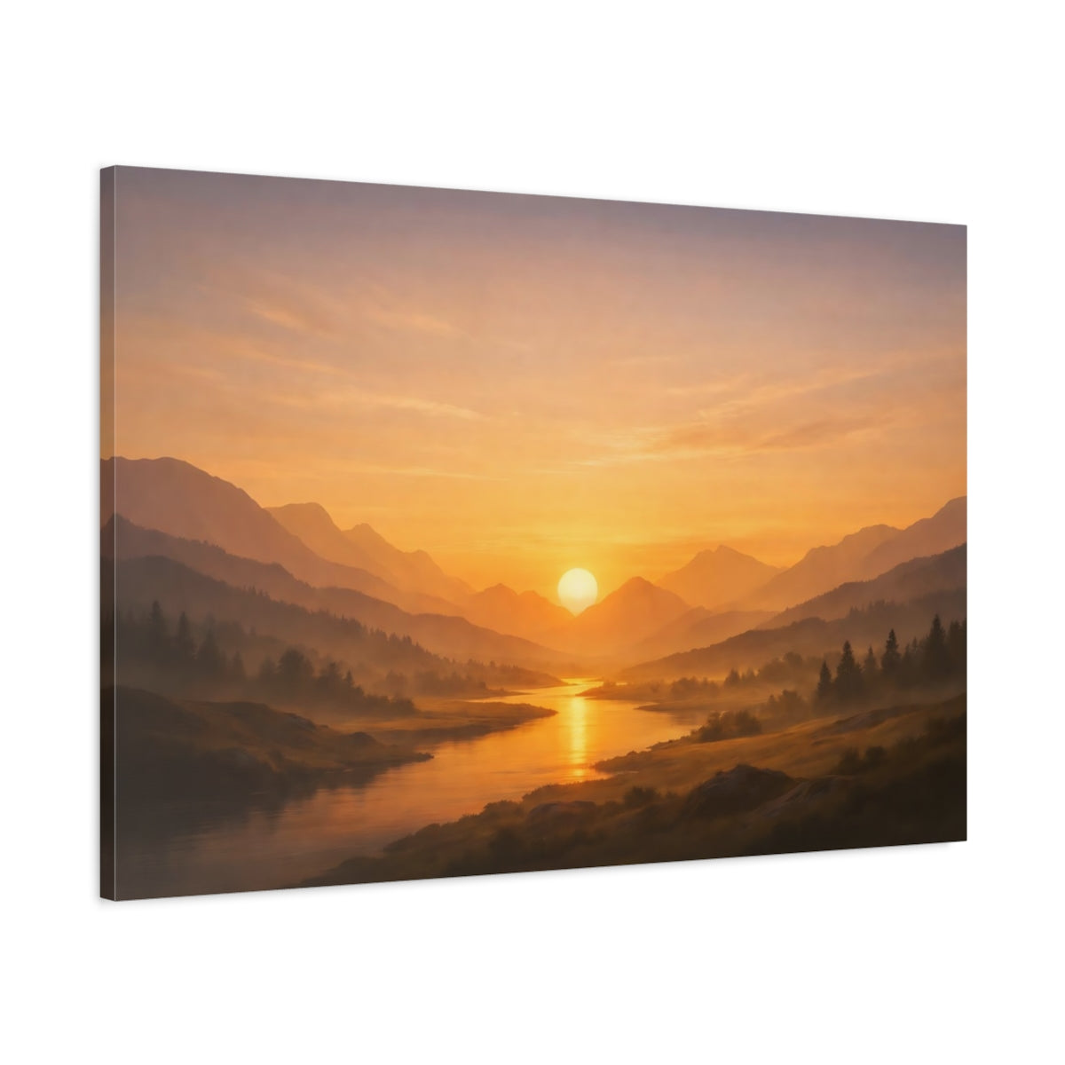 Golden Glow Sky Valley River Nature - Canvas Wall Art Print