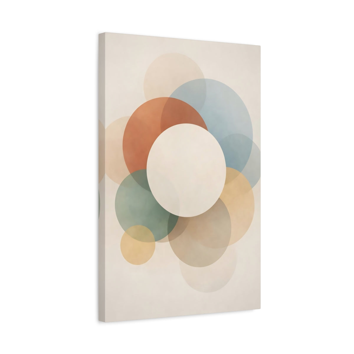 Side Mockup 3. Abstract Overlapping Circles Muted Geometric Circles shown as stretched canvas wall art