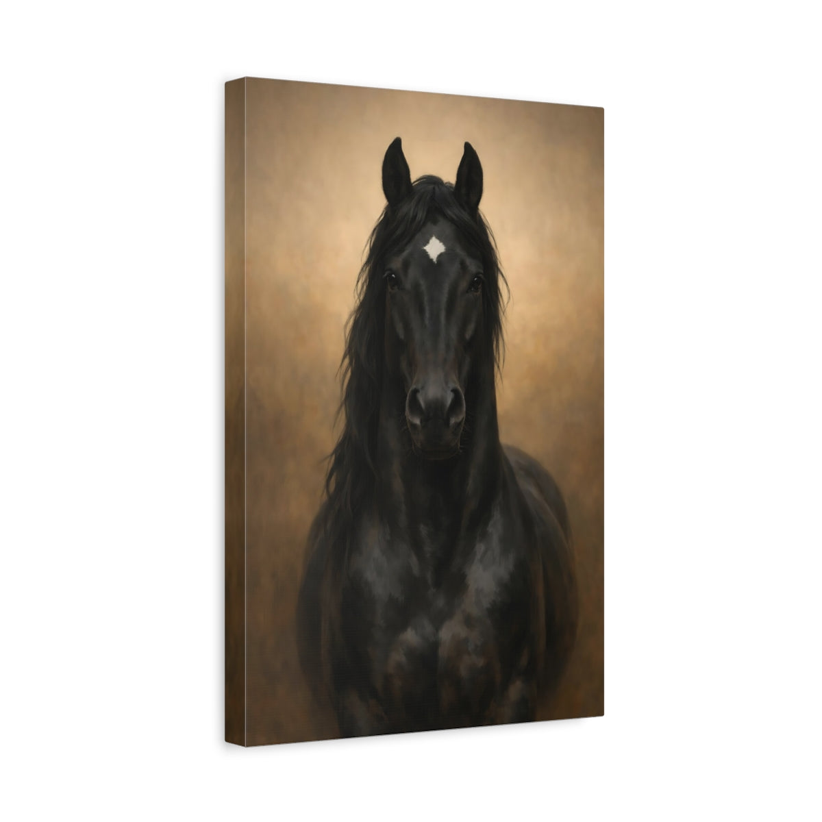 Animals Black Horse And Gold - Canvas Wall Art Print