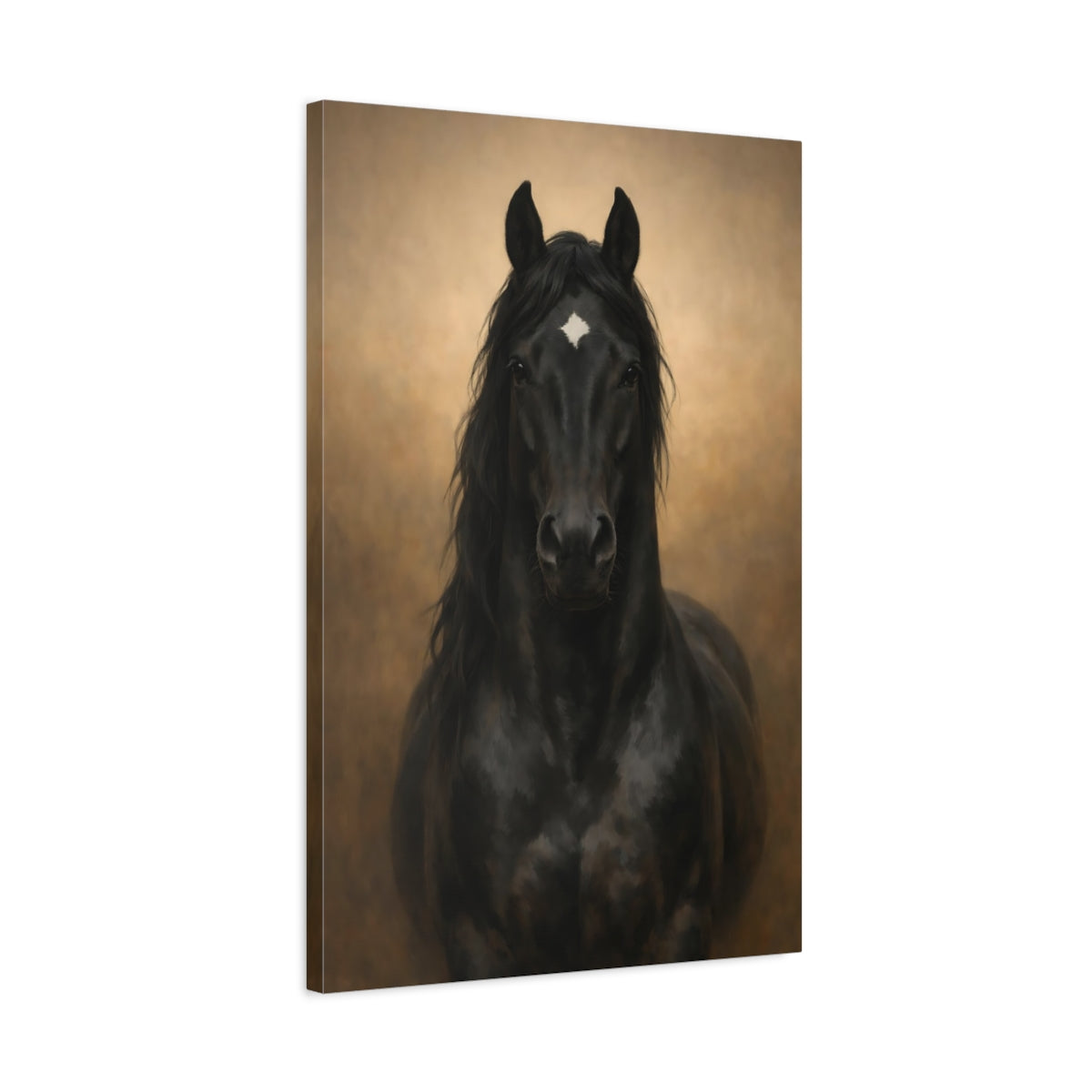Animals Black Horse And Gold - Canvas Wall Art Print