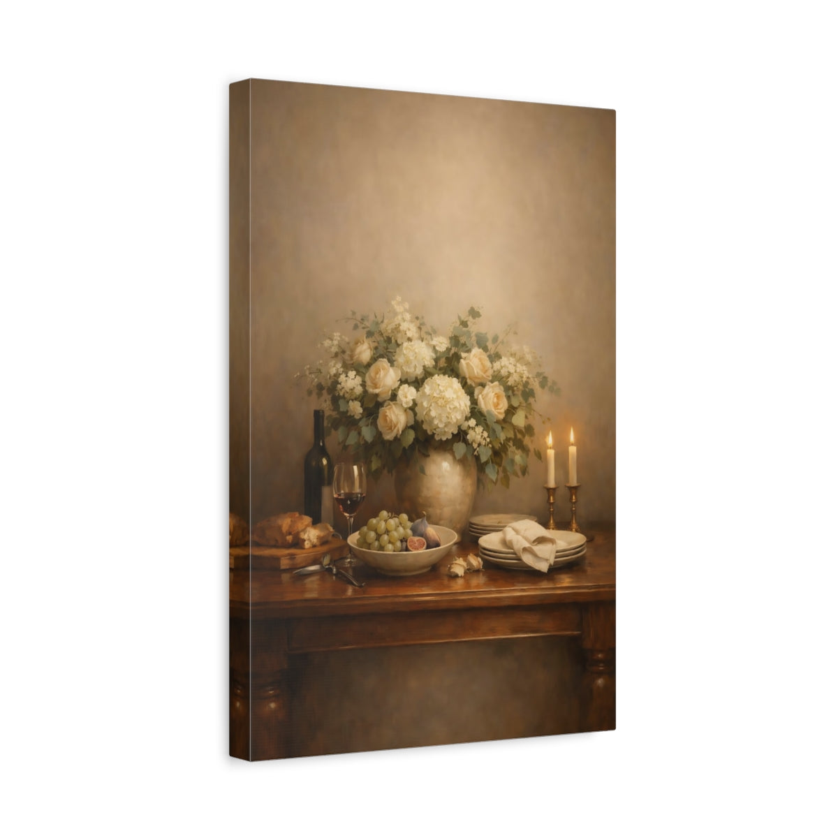 Side Mockup 4. Floral Floral Arrangement Warm Floral Still Life shown as stretched canvas wall art