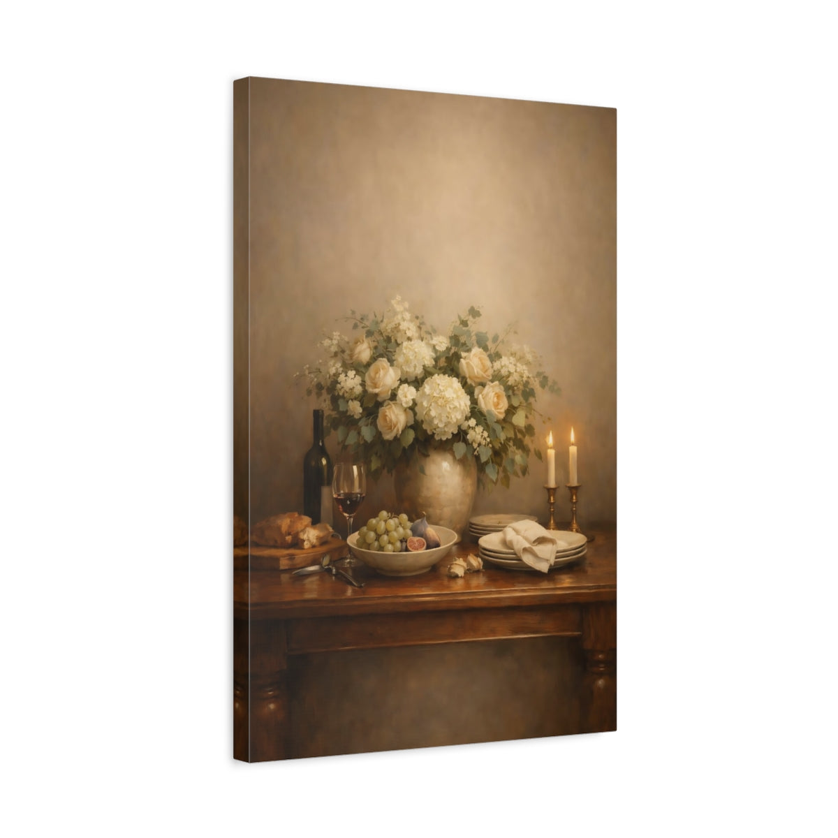 Side Mockup 3. Floral Floral Arrangement Warm Floral Still Life shown as stretched canvas wall art
