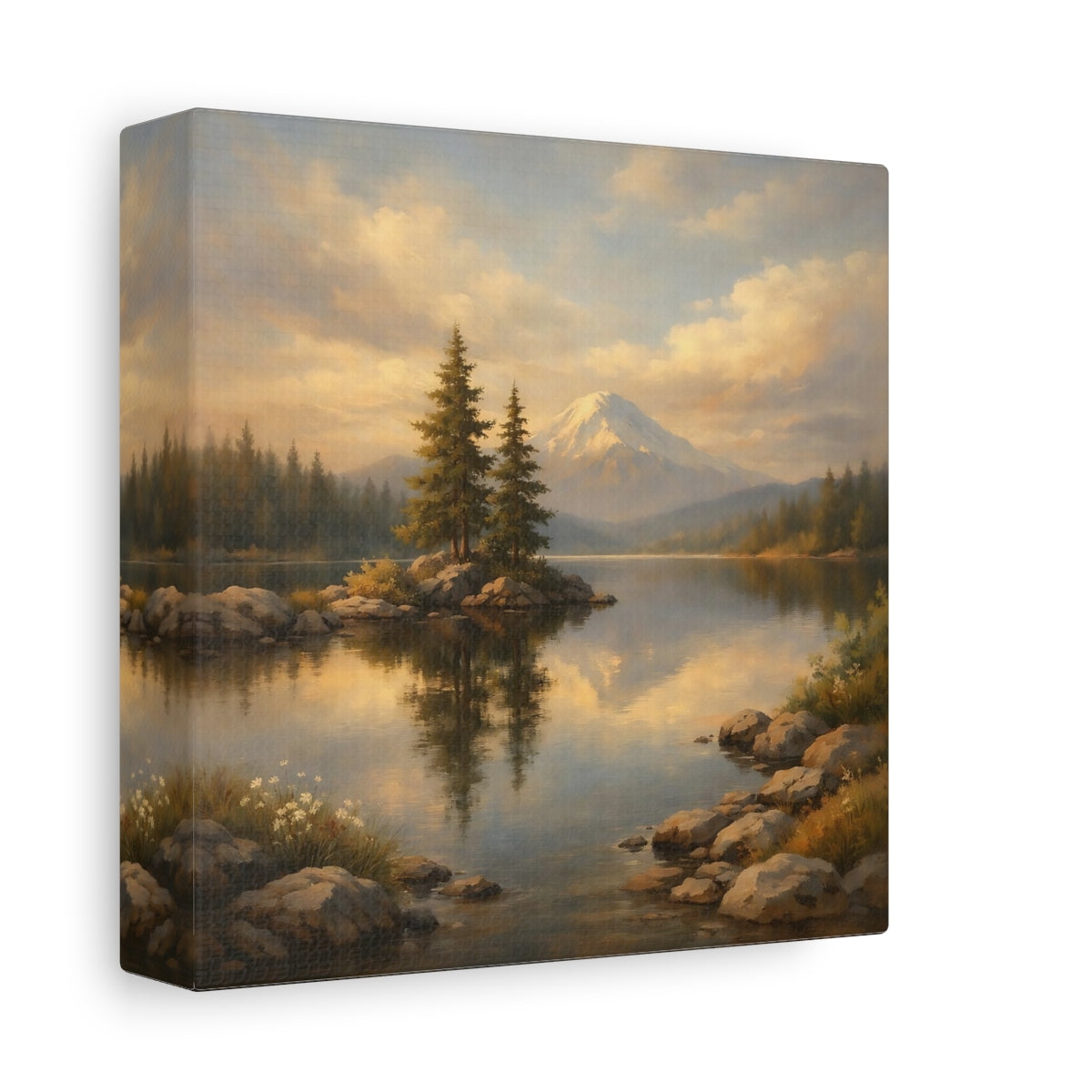 Side Mockup 1. Nature Mountain Lake Mountain Lake Art shown as stretched canvas wall art