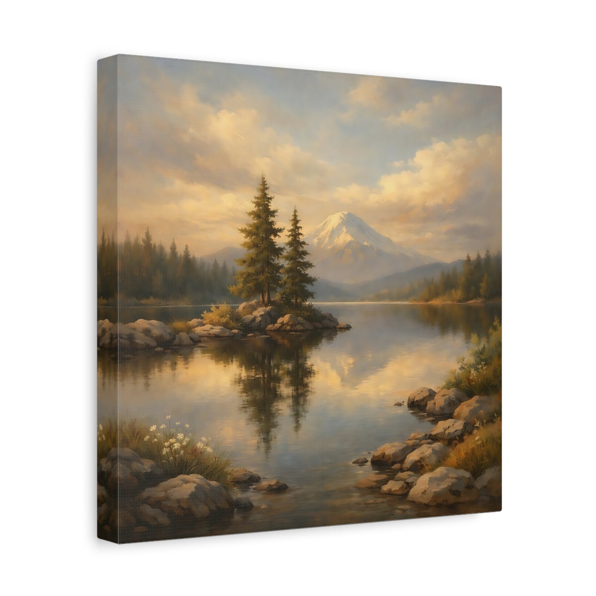 Side Mockup 8. Nature Mountain Lake Mountain Lake Art shown as stretched canvas wall art
