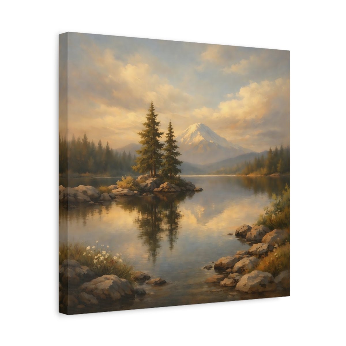 Side Mockup 6. Nature Mountain Lake Mountain Lake Art shown as stretched canvas wall art
