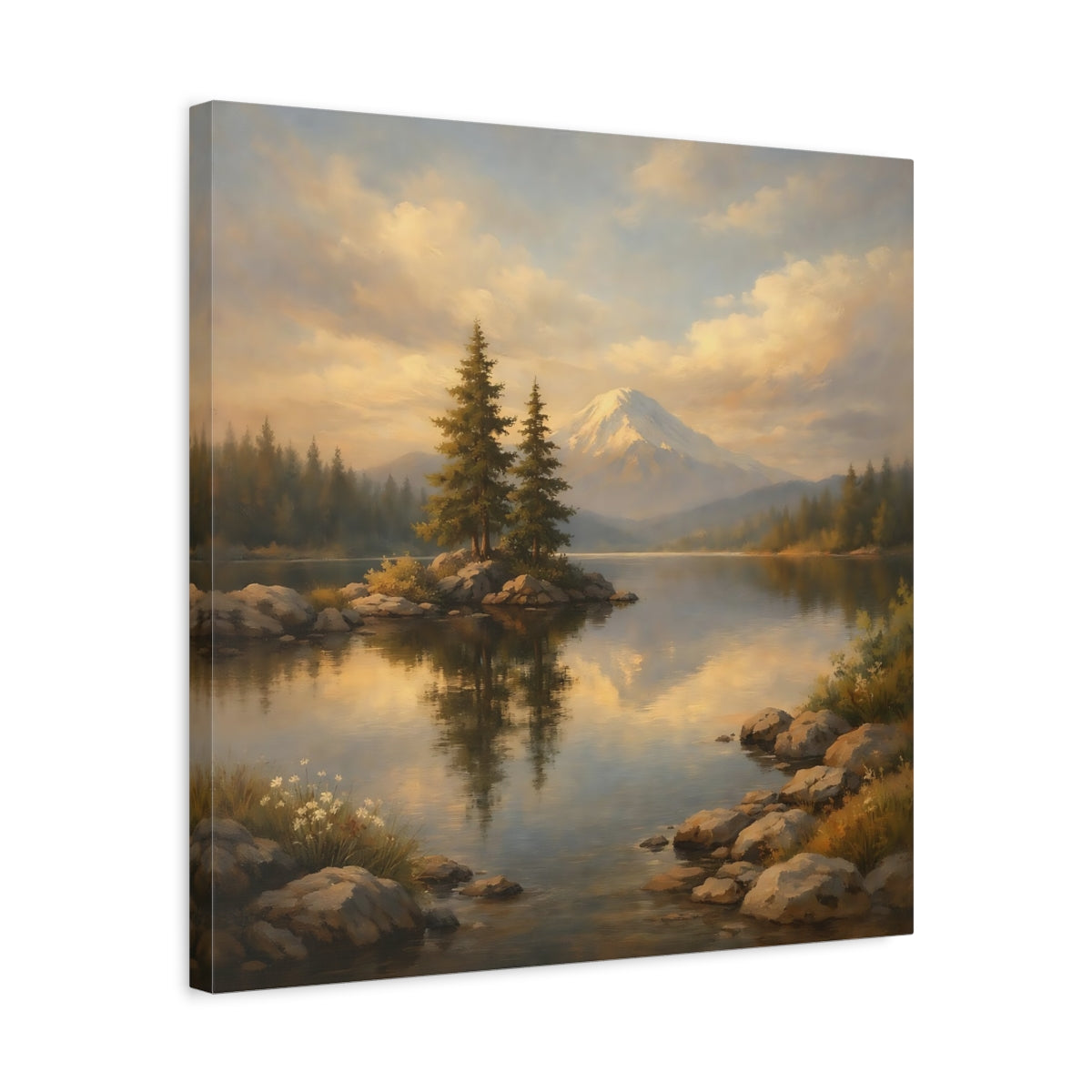 Side Mockup 5. Nature Mountain Lake Mountain Lake Art shown as stretched canvas wall art