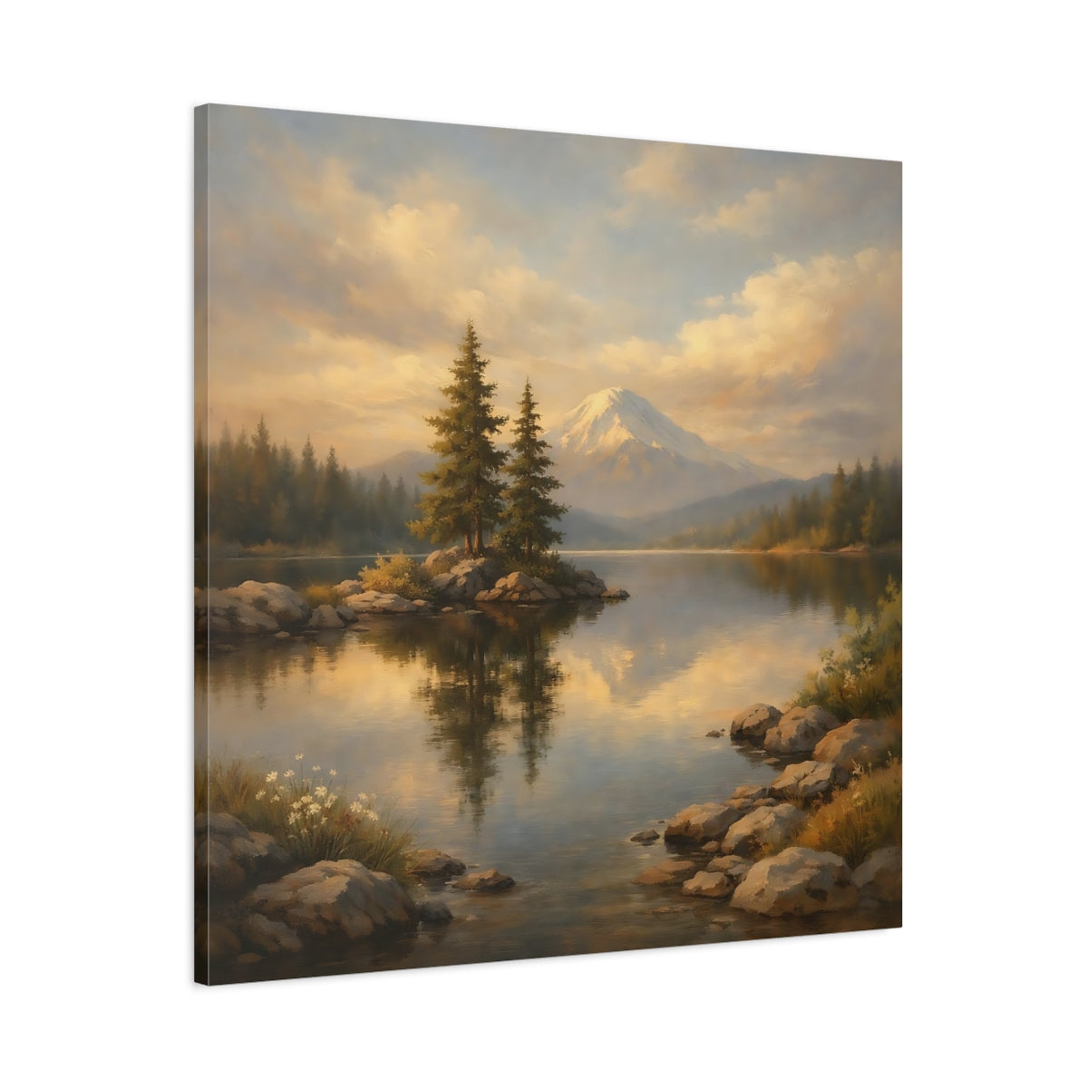 Side Mockup 2. Nature Mountain Lake Mountain Lake Art shown as stretched canvas wall art