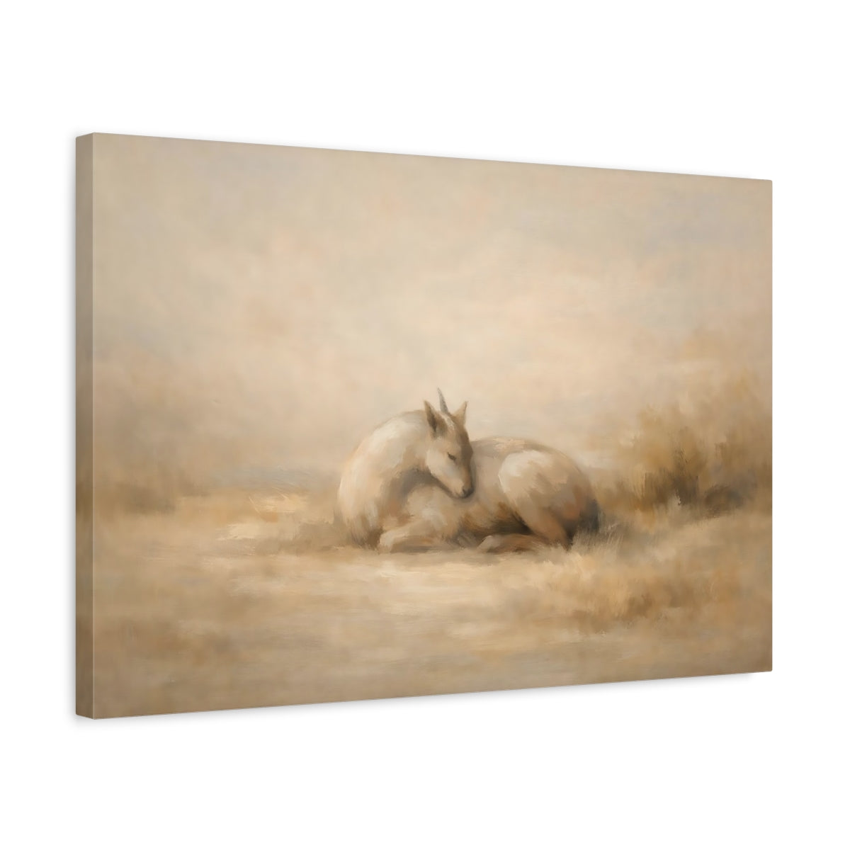 Side Mockup 3. Panoramic Abstract Animal Quiet Form shown as stretched canvas wall art