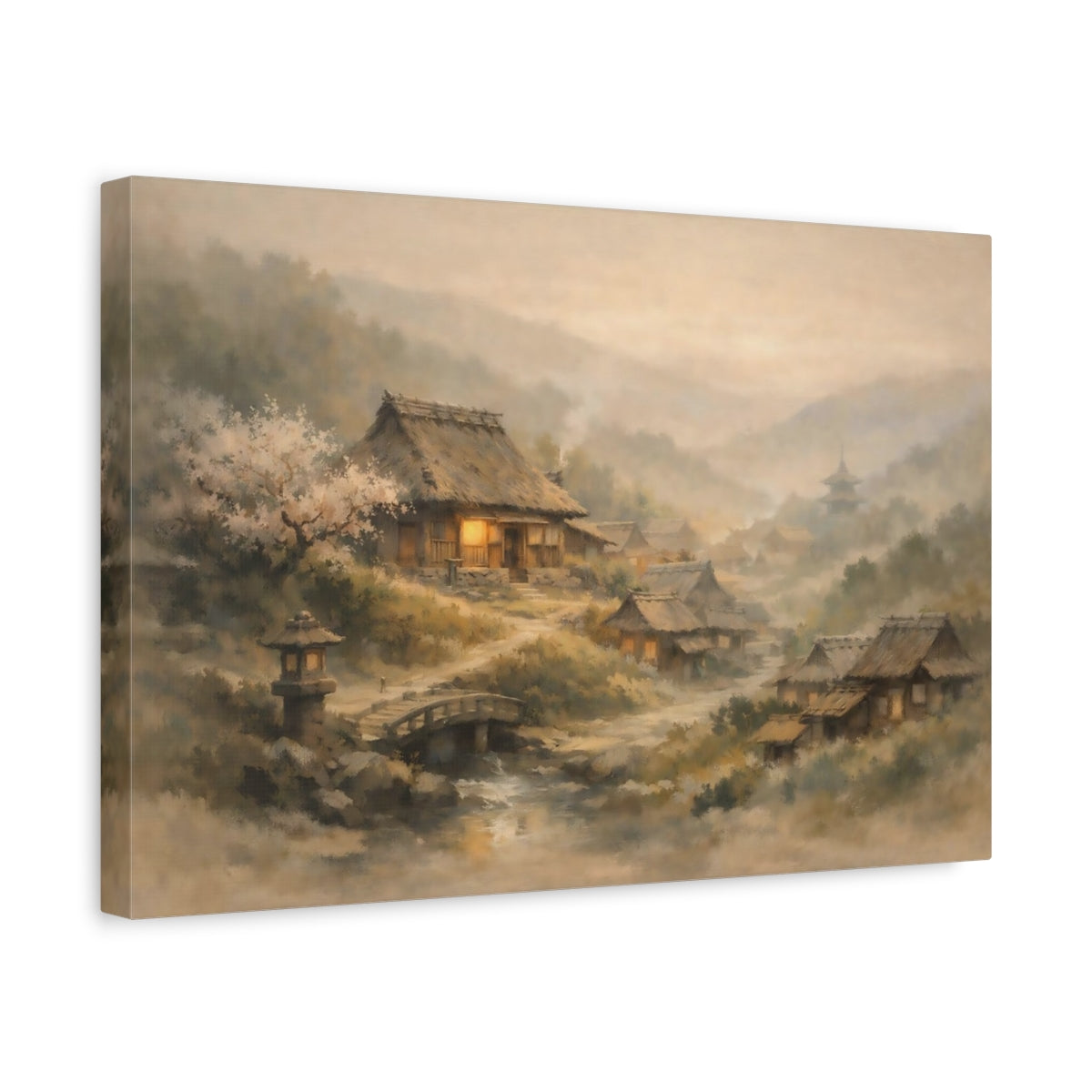 Nature Misty Village Japanese - Canvas Wall Art Print