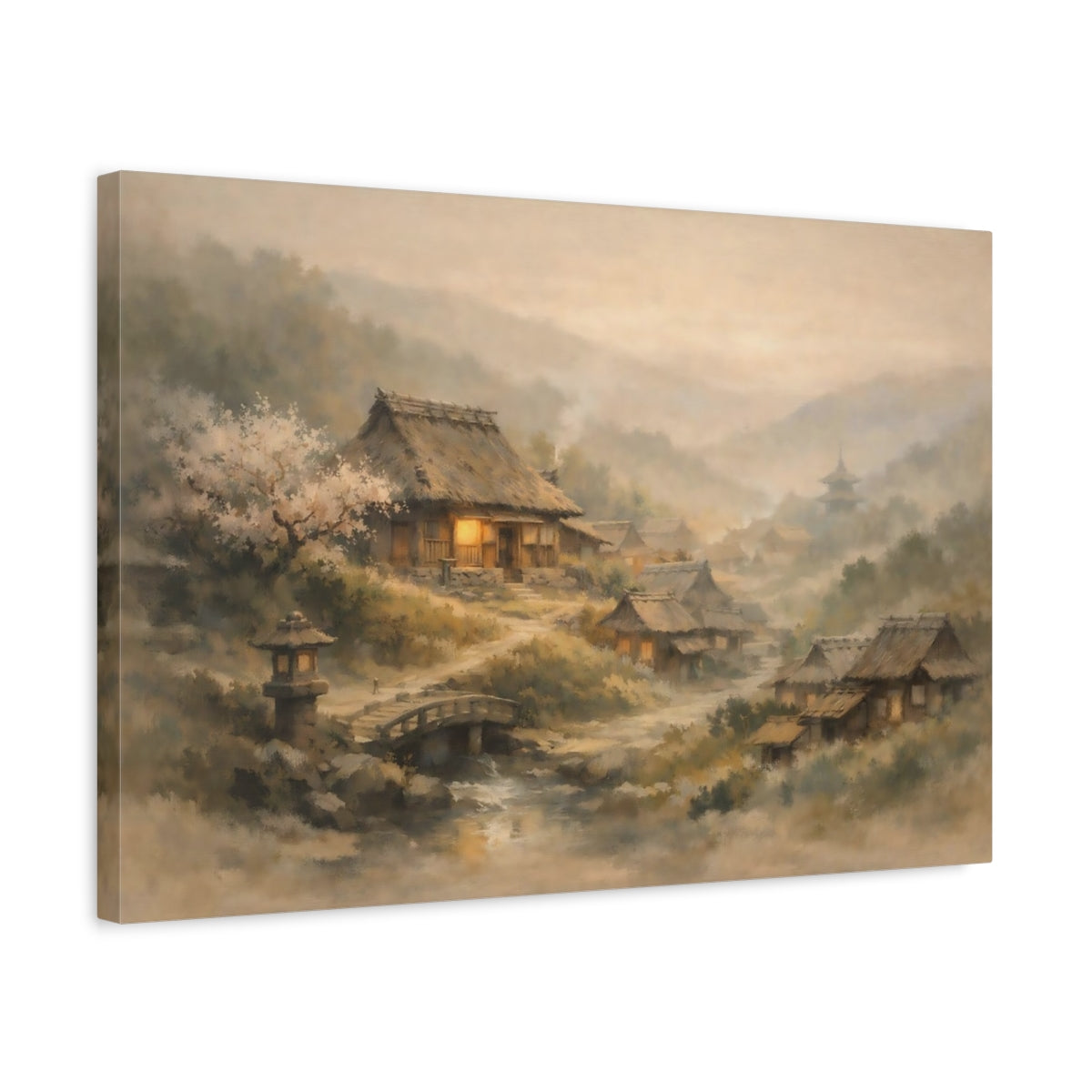 Nature Misty Village Japanese - Canvas Wall Art Print