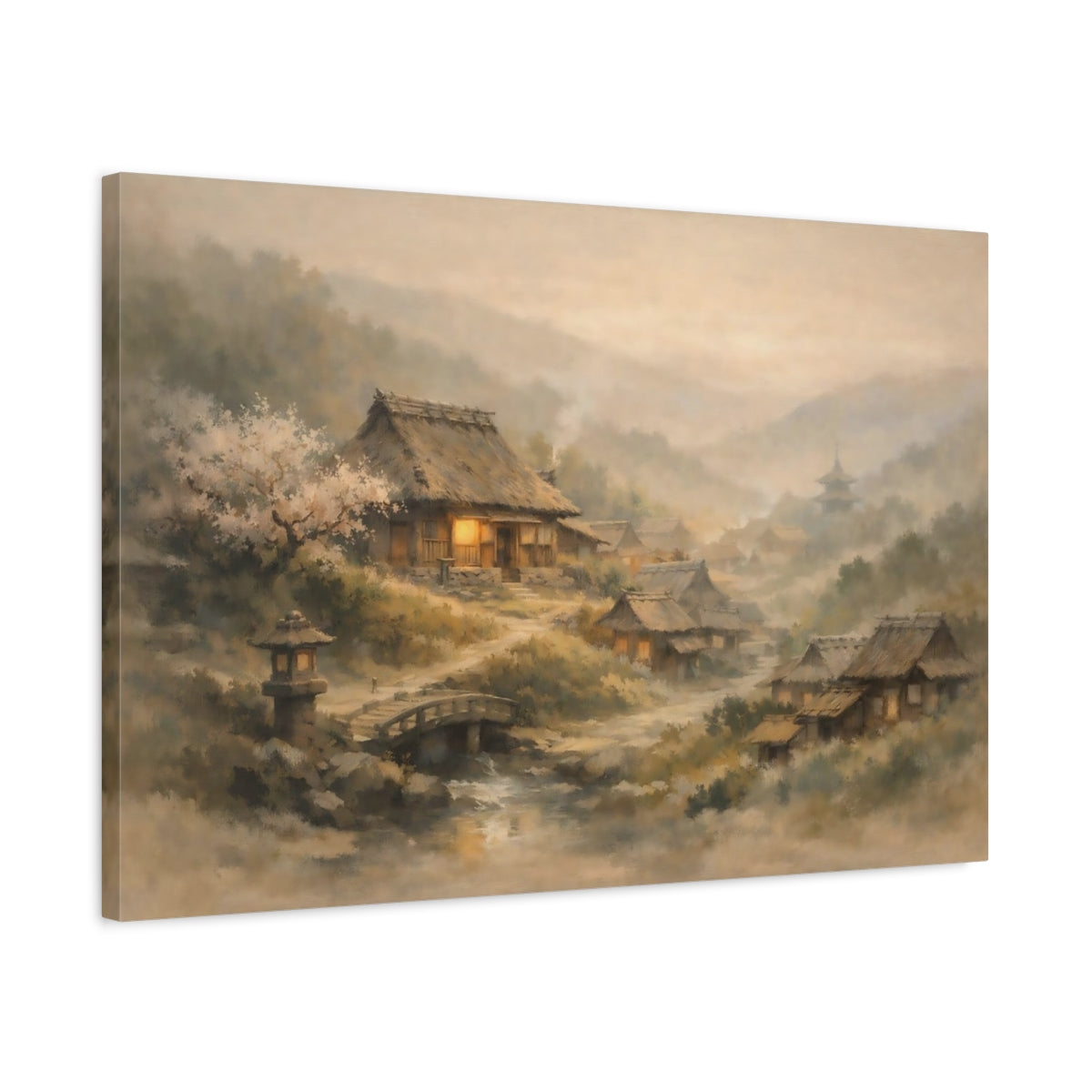 Nature Misty Village Japanese - Canvas Wall Art Print