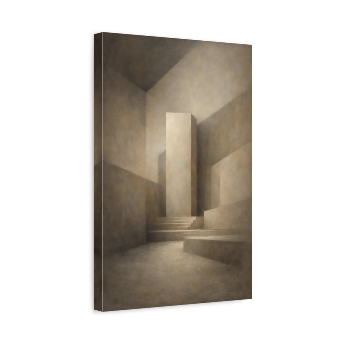 Side Mockup 4. Abstract Geometric Forms Brown Monochromatic shown as stretched canvas wall art