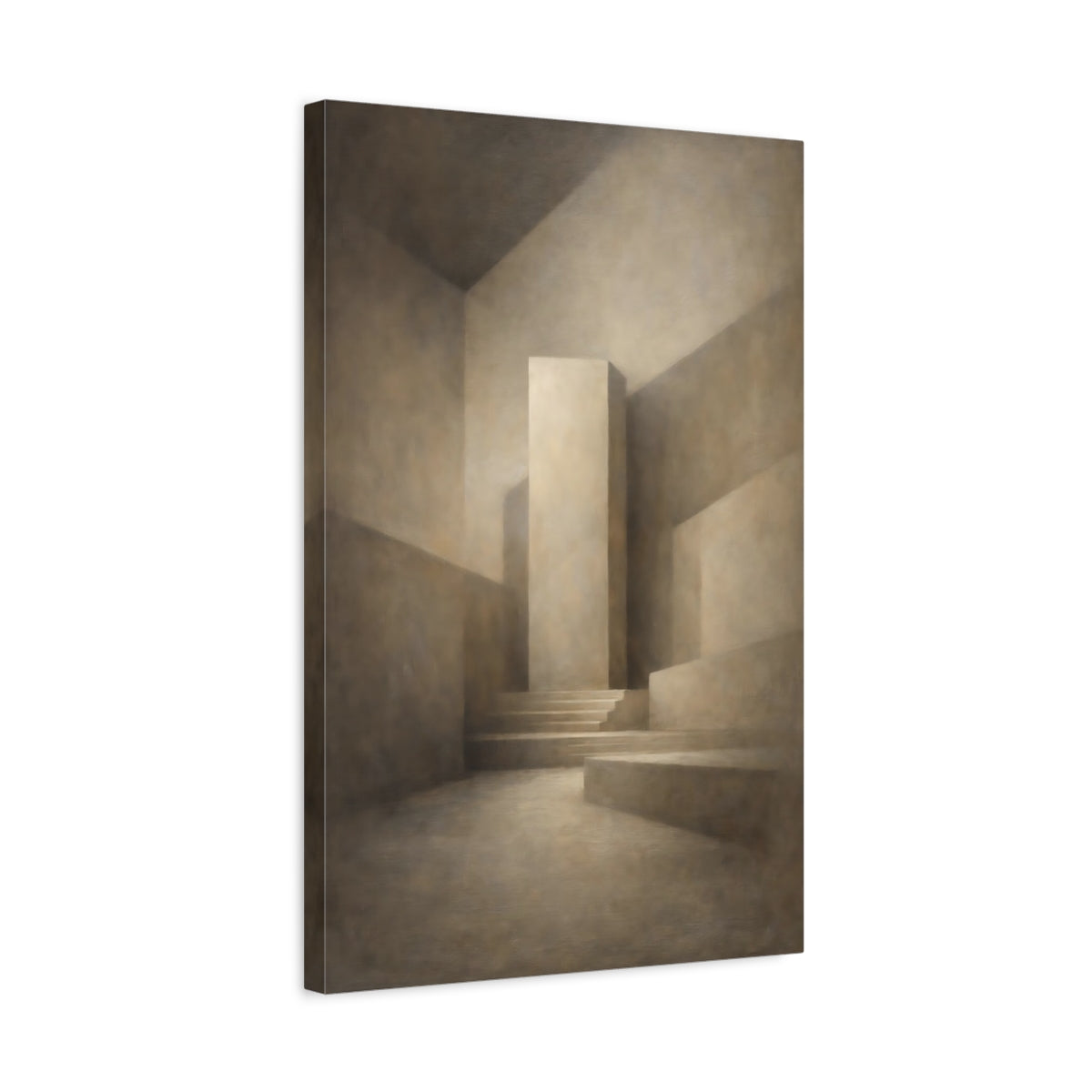 Side Mockup 3. Abstract Geometric Forms Brown Monochromatic shown as stretched canvas wall art
