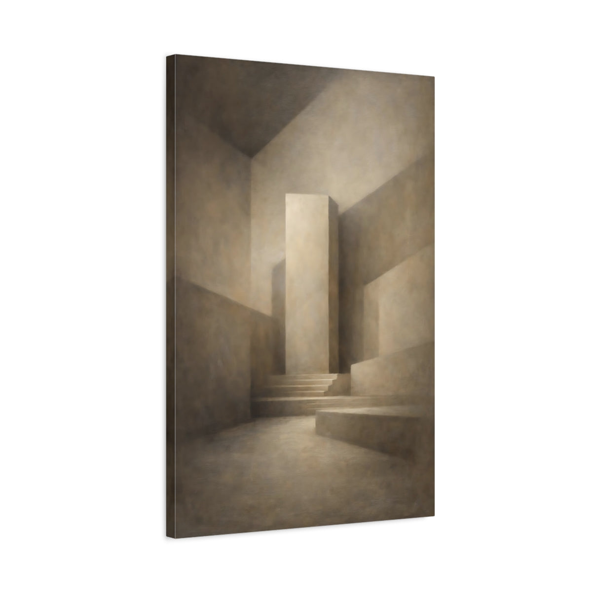 Side Mockup 2. Abstract Geometric Forms Brown Monochromatic shown as stretched canvas wall art