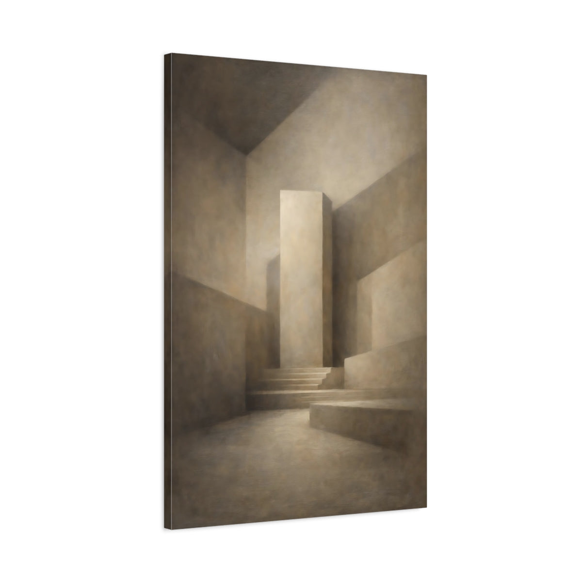 Side Mockup 1. Abstract Geometric Forms Brown Monochromatic shown as stretched canvas wall art