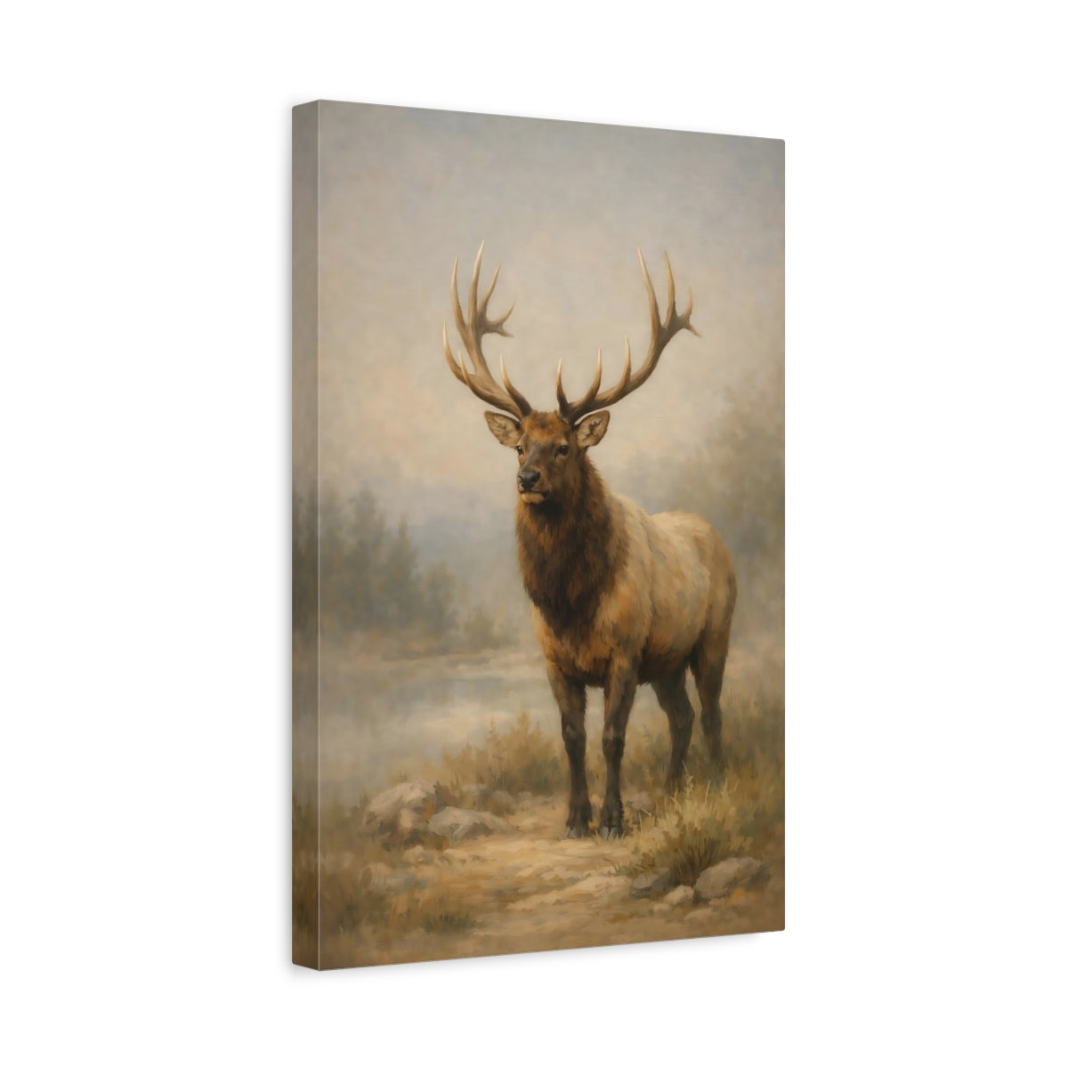 Side Mockup 4. Animals Elk Brown Elk shown as stretched canvas wall art