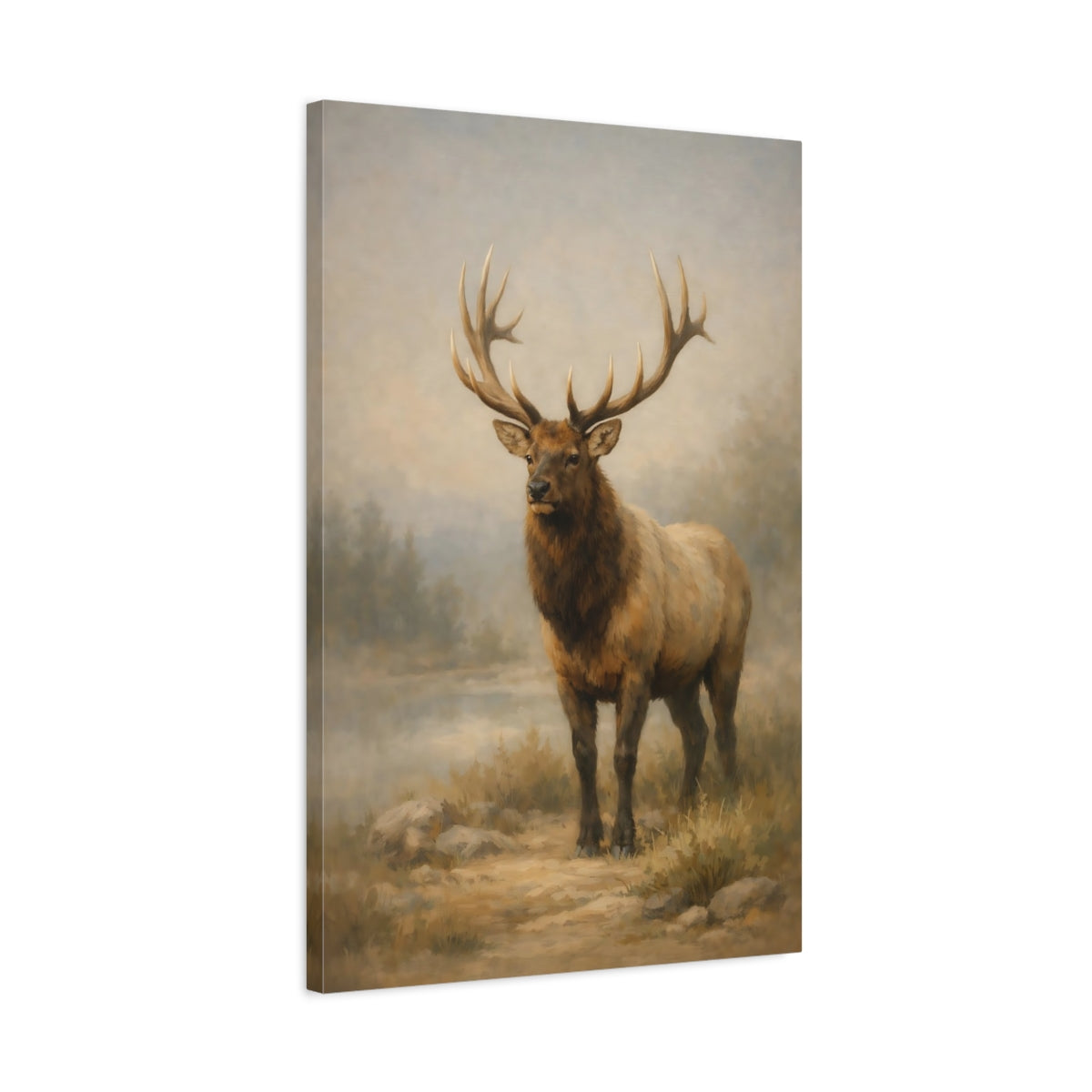 Side Mockup 2. Animals Elk Brown Elk shown as stretched canvas wall art