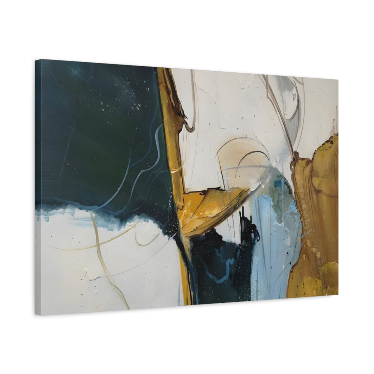 Abstract Forms Dark Teal Gold - Canvas Wall Art Print