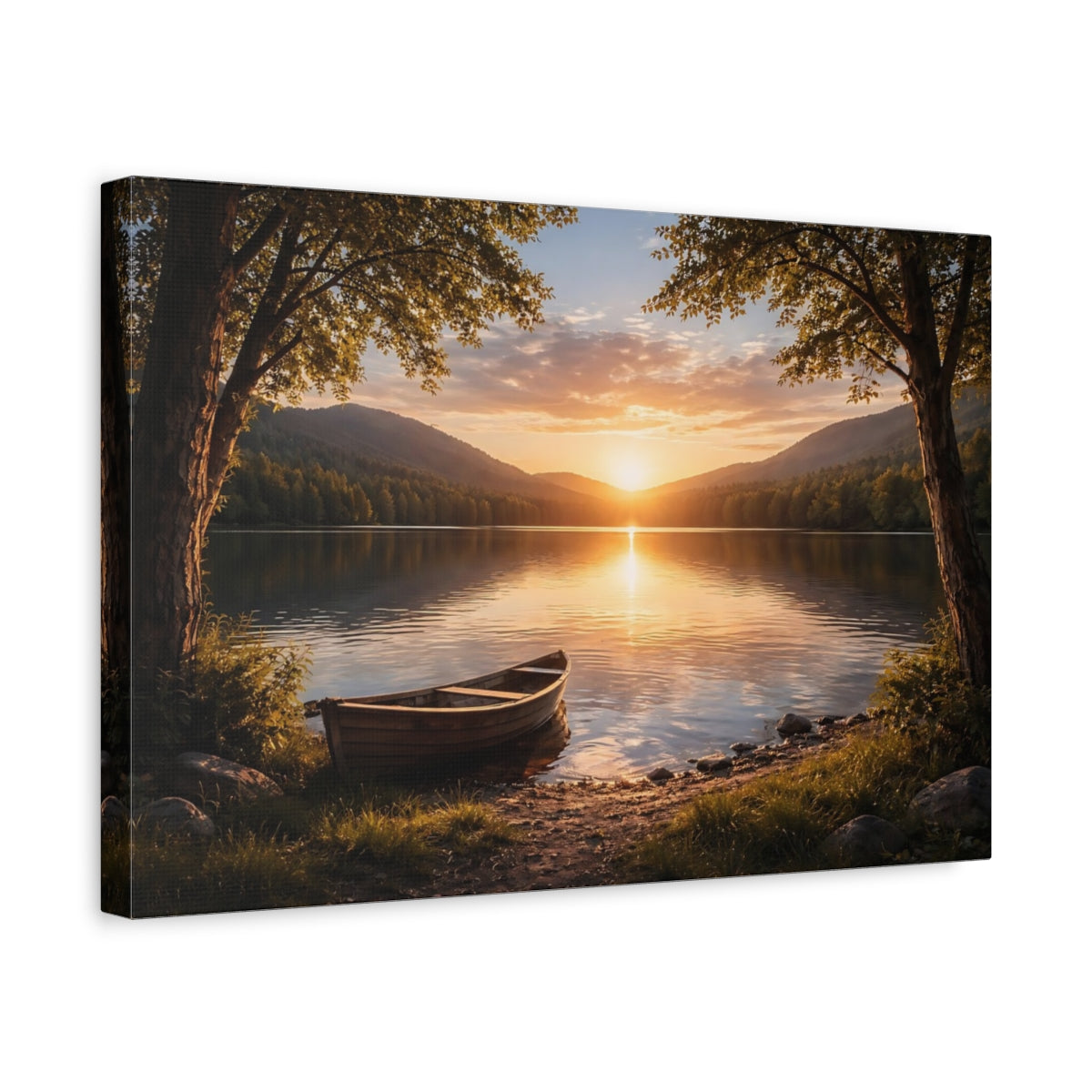 Nature Lac Coucher de soleil Doré - Impression sur toile