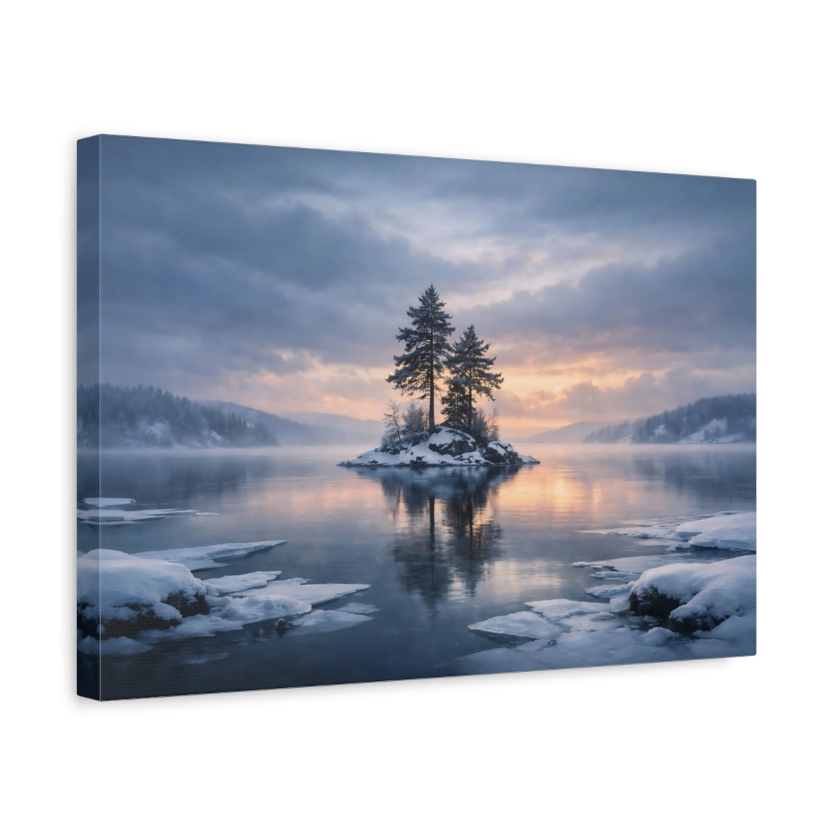 Seascape Winter Lake Island Nature - Canvas Wall Art Print
