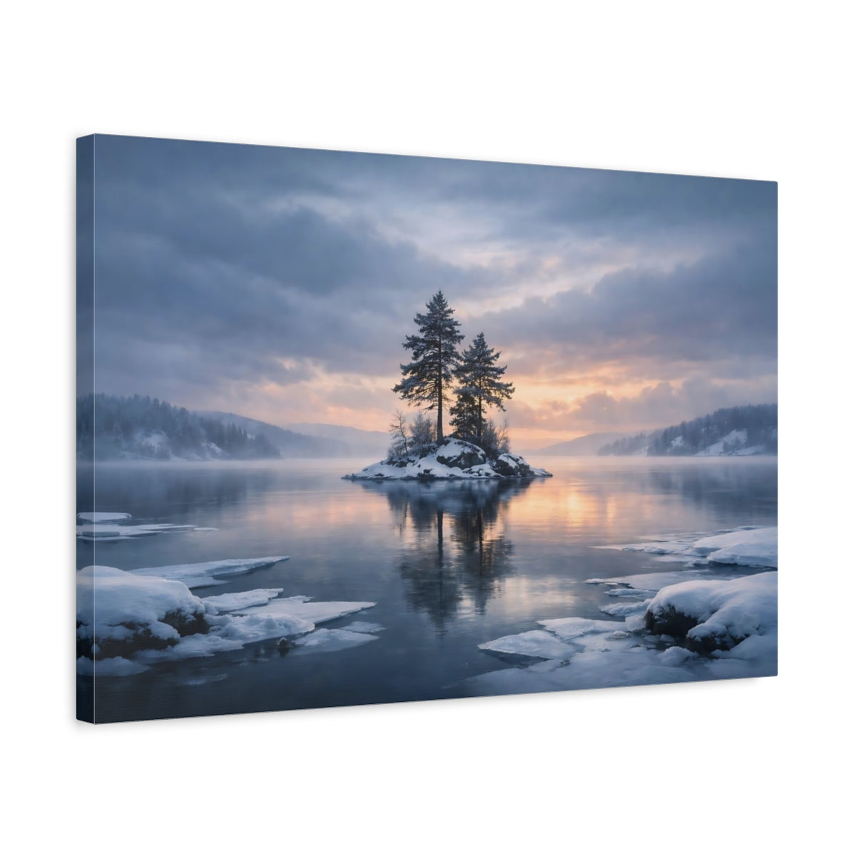 Seascape Winter Lake Island Nature - Canvas Wall Art Print