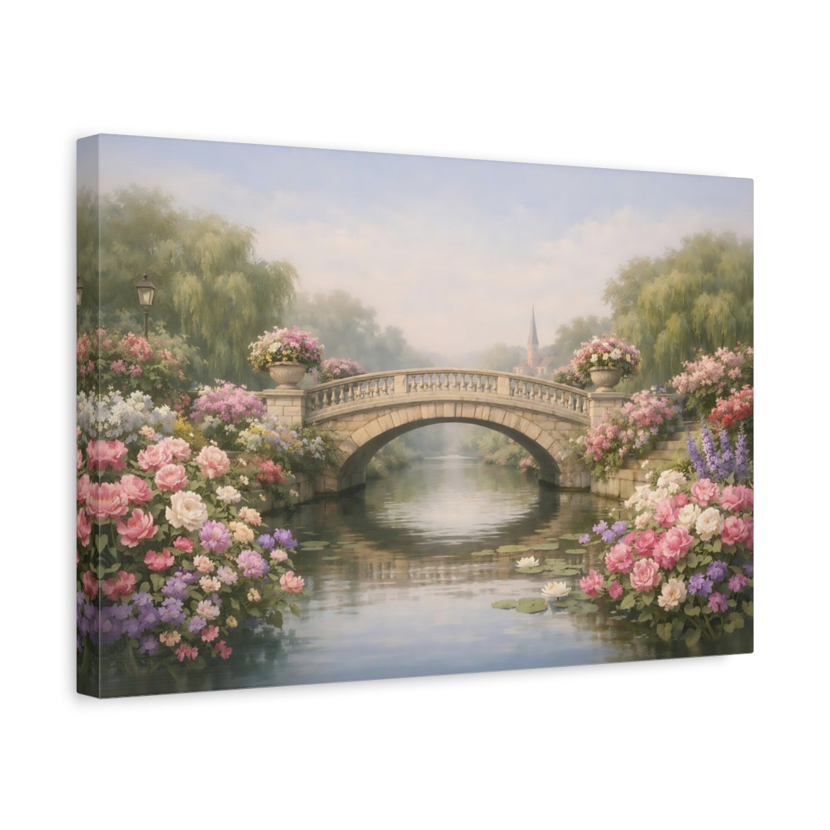 Pont-canal floral en pierre - Impression sur toile