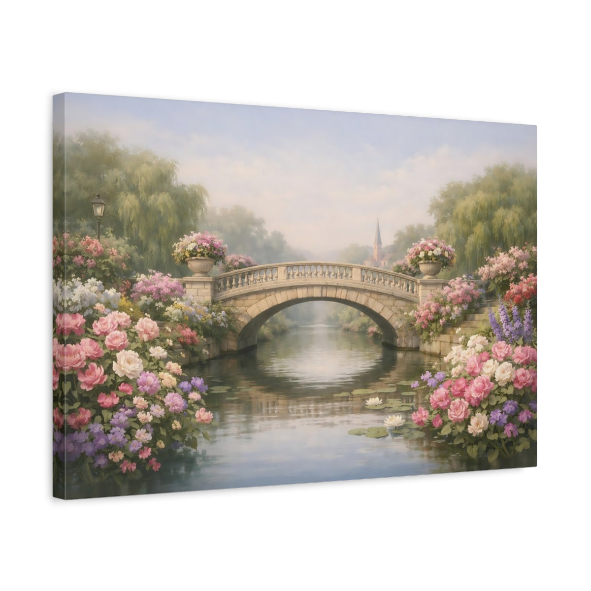 Pont-canal floral en pierre - Impression sur toile