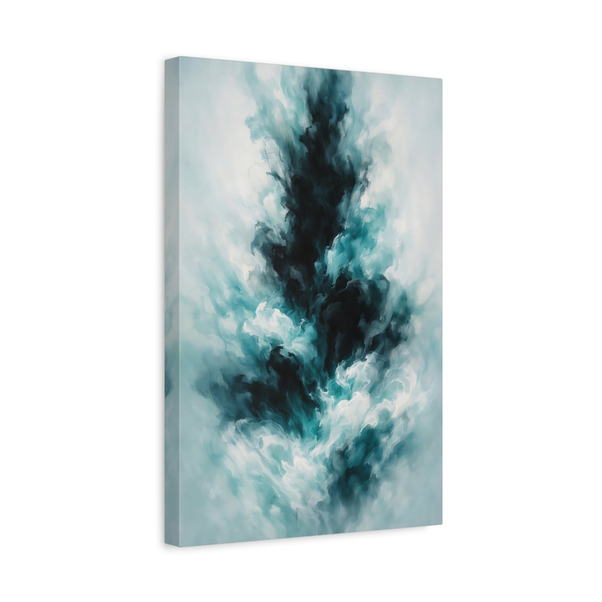 Side Mockup 4. Abstract Abstract Swirls Teal Black Abstract shown as stretched canvas wall art