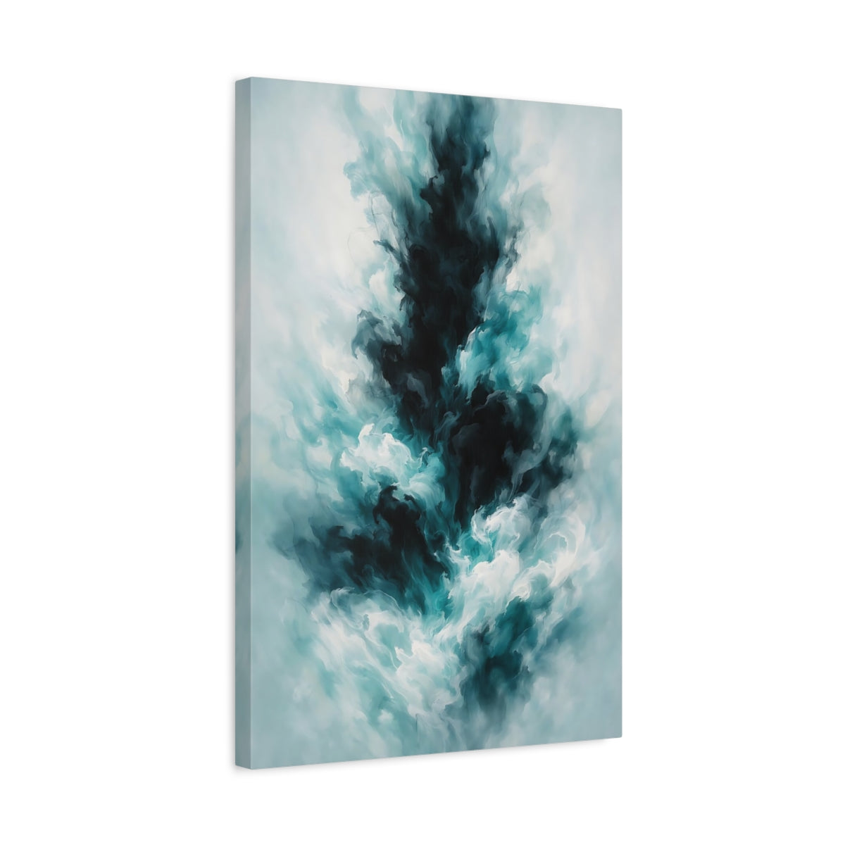 Side Mockup 3. Abstract Abstract Swirls Teal Black Abstract shown as stretched canvas wall art
