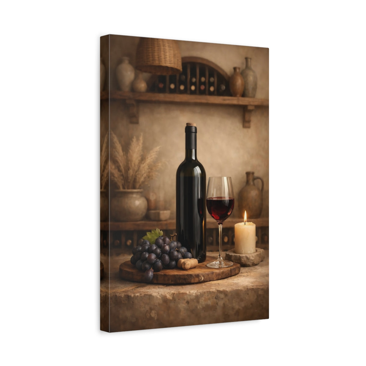 Vintage Wine Bottle And Glass Rustic Brown - Canvas Wall Art Print