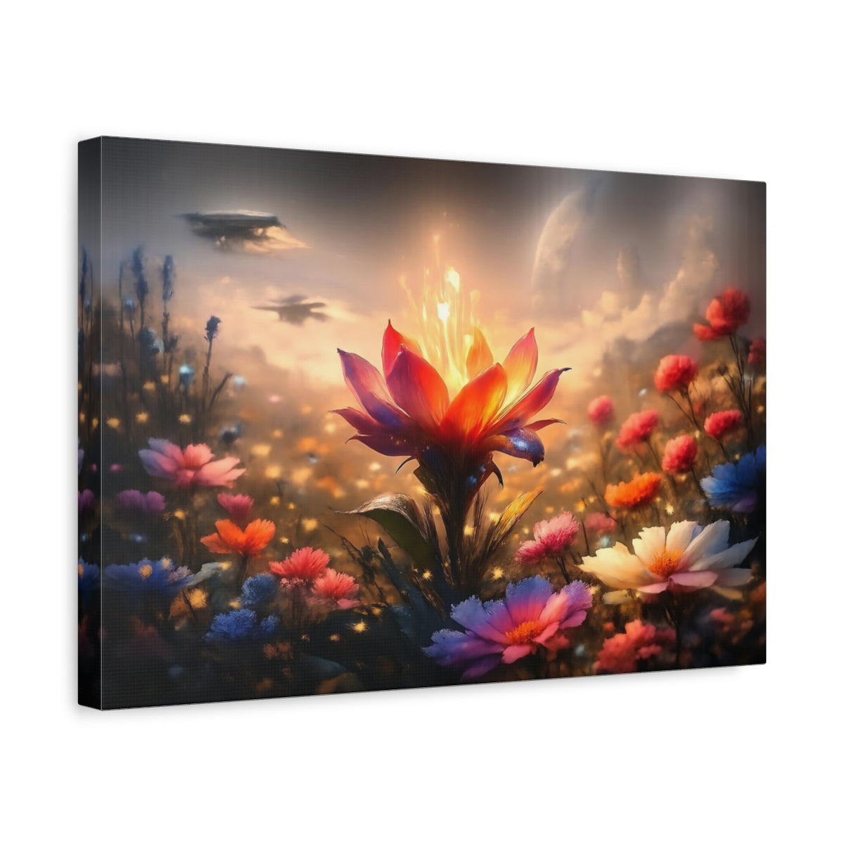 Science Fiction Glowing Flower Vibrant Fantasy Landscape - Canvas Wall Art Print